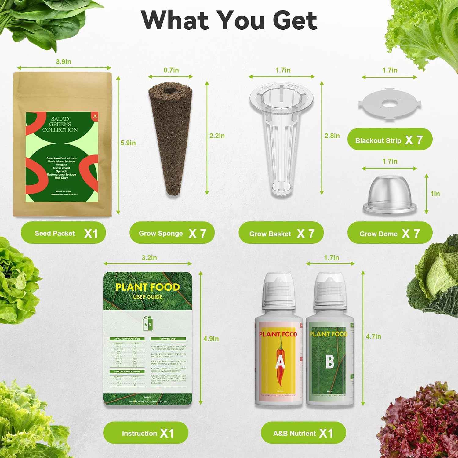 Inbloom 7-Pods Salad Greens Seed Pod Kit for AeroGarden, Ahopegarden, Gardencube Hydroponic Garden with Spinach, Buttercrunch, Paris & American Lettuce, Swiss Chard, Arugula, Bok Choy - 350 Seeds