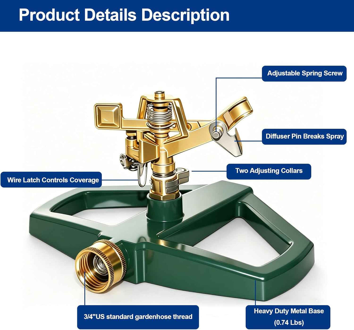 Hourleey Impact Pulsating Sprinklers for Yard - Heavy Duty Lawn Sprinkler with Metal Base, Adjustable Rotating 360 Degree for Large Area Garden, Coverage up to 5,800 Sq. Ft