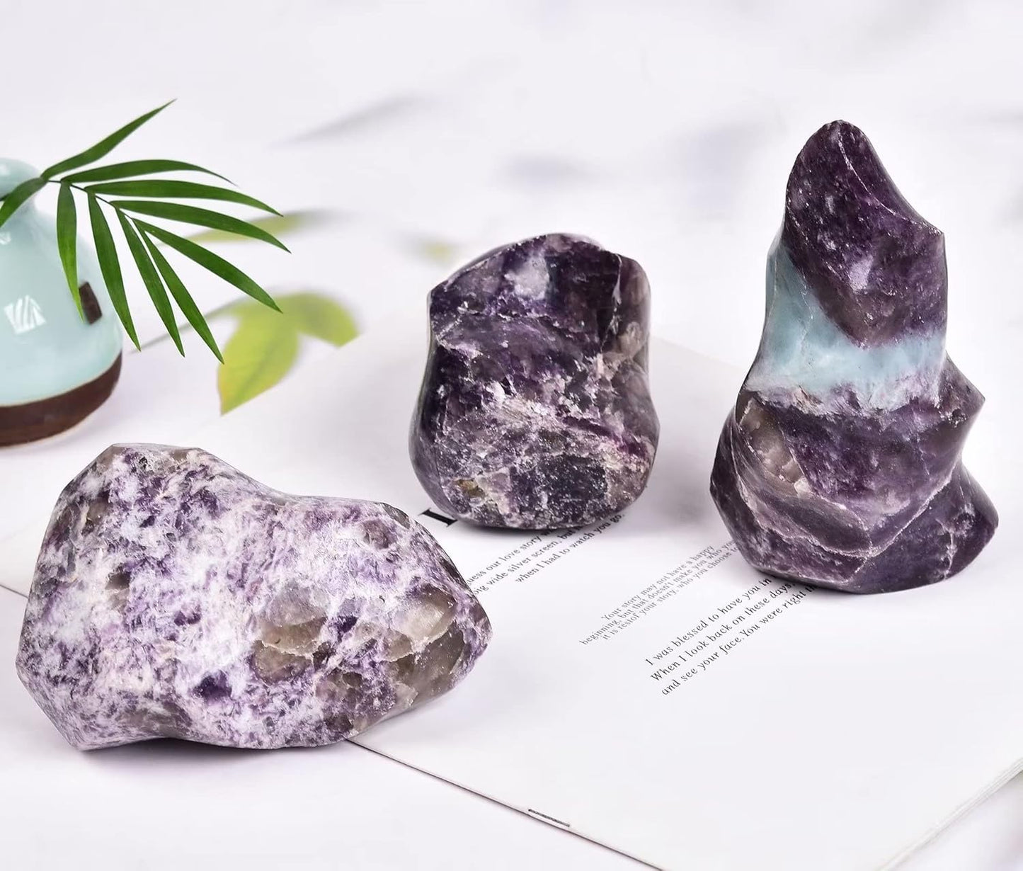 AMOYSTONE Purple Lepidolite Crystals Tower Flame Shaped Stone Energy Meditation Healing Crystal Home Decor 0.6-1.0 Pound