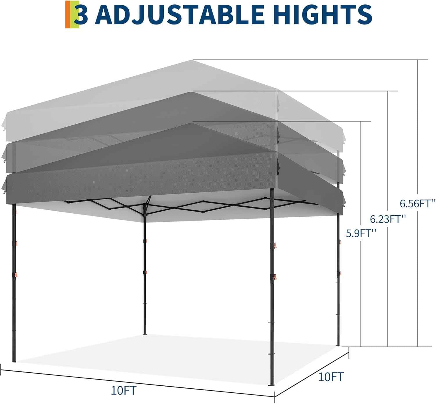 10x10 Heavy Duty Pop Up Canopy – One-Person Setup Outdoor Tent with Roller Bag, Adjustable Heights, Sandbags, Stakes & Ropes – Instant Black Shelter, No Sidewalls