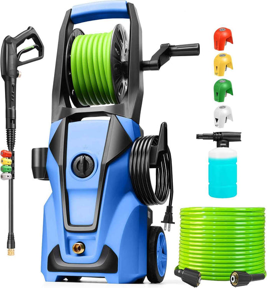 Pressure Washer 5000 PSI Adjustable Pressure, Power Cleaners Powered with 33ft Pressure Hose, 4 Nozzles and 500ml Foam Cannon, Cleaner Machine for Home, Car, Blue