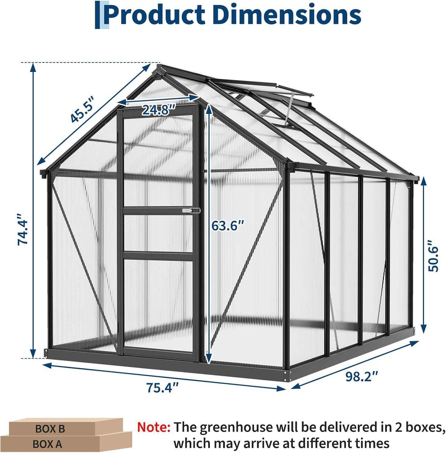 GarveeLife Greenhouse, 8×6FT Greenhouses for Outside, Polycarbonate Greenhouse with Aluminum Frame, Lockable Door and Ajustable Roof Vent for Backyard, Green Houses for Outside Garden Backyard, Patio