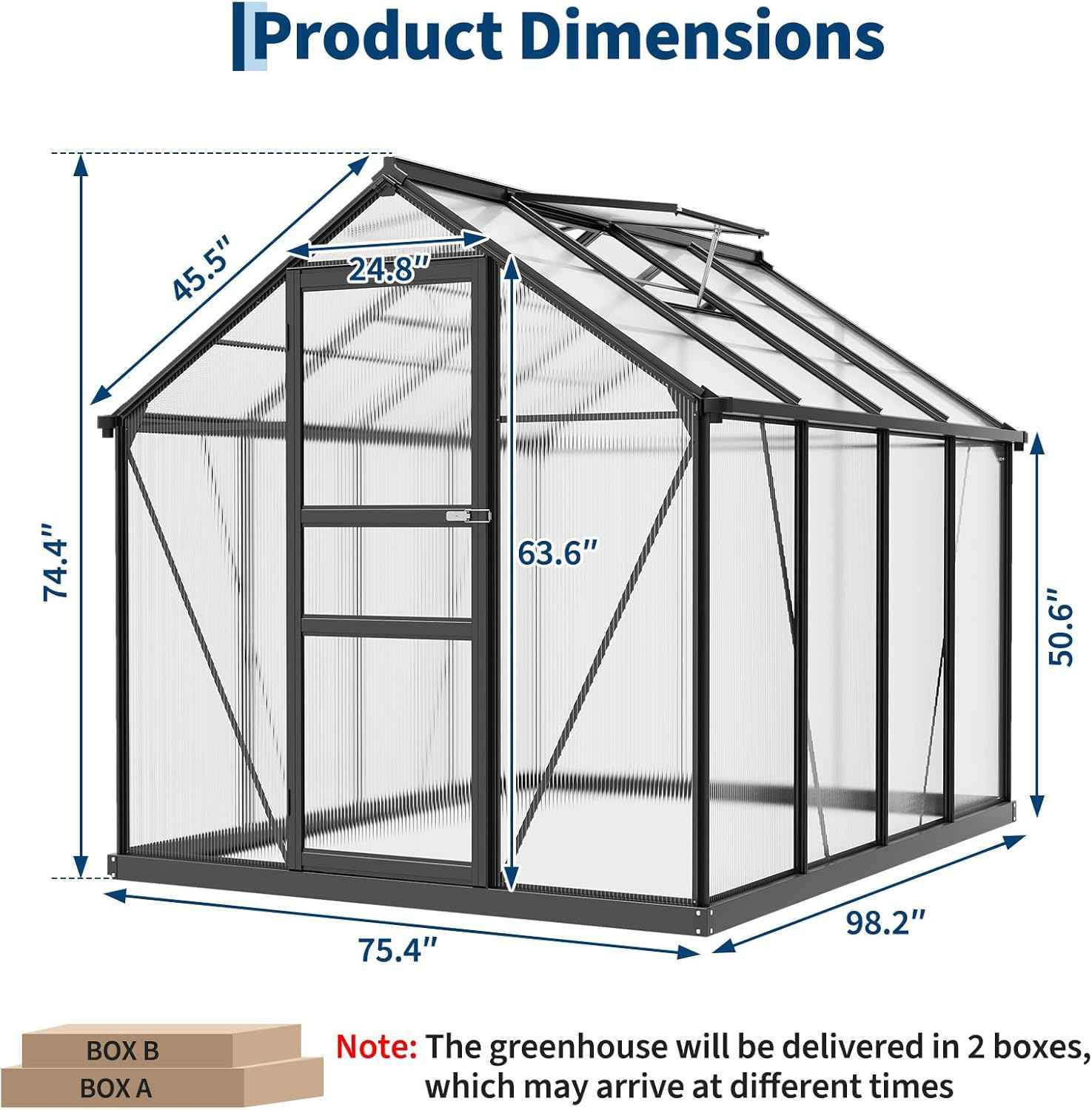 GarveeLife Greenhouse, 8×6FT Greenhouses for Outside, Polycarbonate Greenhouse with Aluminum Frame, Lockable Door and Ajustable Roof Vent for Backyard, Green Houses for Outside Garden Backyard, Patio