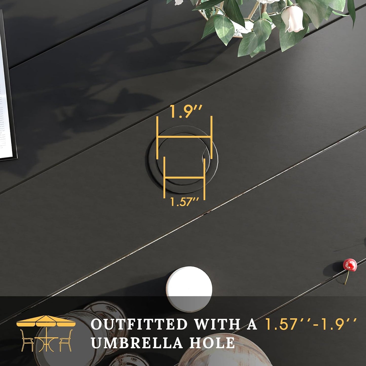 VICLLAX 11 Pieces Patio Dining Set for 10, Outdoor Furniture Set Includes 60" Round Outdoor Table and 10 Lawn Stackable Chairs, Black Tabletop and Brown Fabric