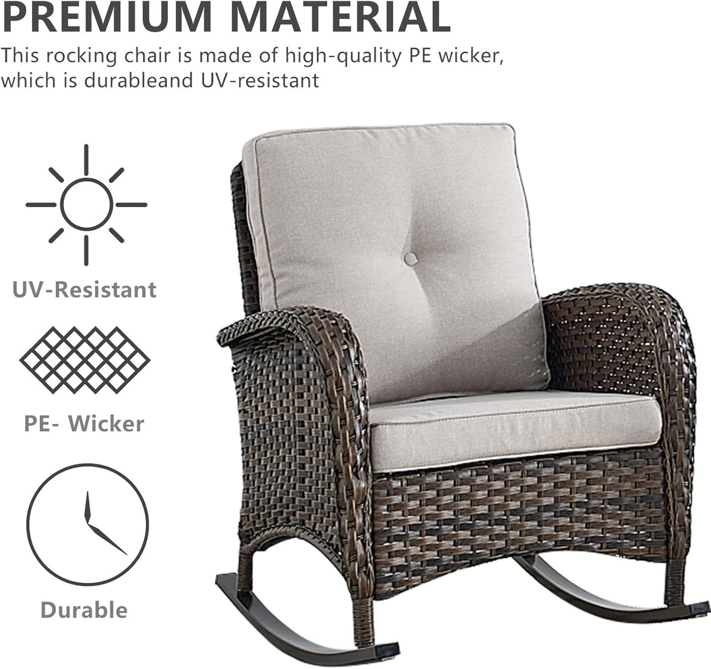 HUMMUH 7-Piece Outdoor Patio Furniture with Fire Pit Set,Wicker Patio Sofa Set Outdoor Rocking Chairs with Ottomans for Backyard,Poolside,Deck