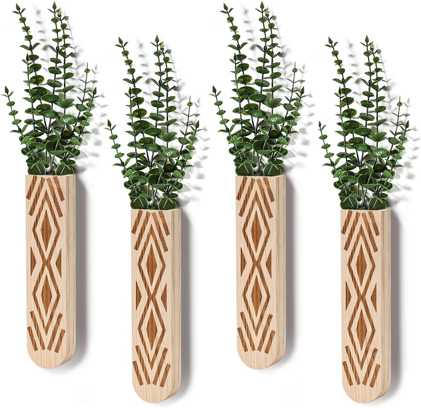 Wooden Wall Planter Set of 4 - Modern Bohemian Home Decor for Living Room, Bedroom, Bathroom - Beige Finish Planter for Dried Flowers, Faux Greenery, Indoor Plants
