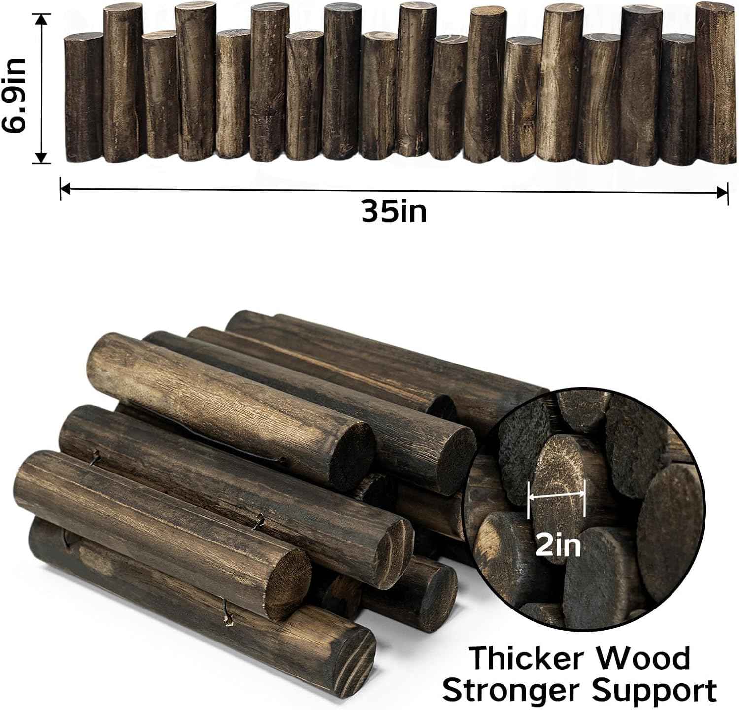Wood Garden Edging, Natural Wooden Solid Log Fence Border Decorative for Flower Bed Barriers and Landscape Fencing, 6.9 in H x 3.0 ft L, 1.9 in Diameter (2PACK)