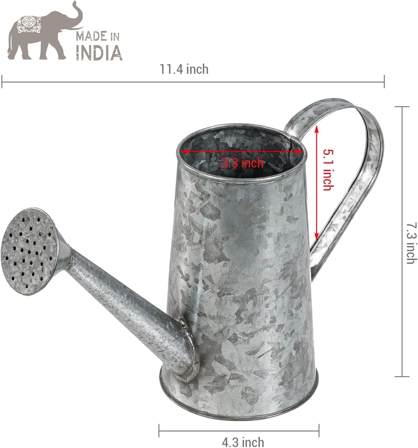 MyGift 7 Inch Small Rustic Galvanized Metal Decorative Vases in Vintage Style Watering Can Design for Dried Flowers and Artificial Plants, Set of 2 - Handcrafted in India