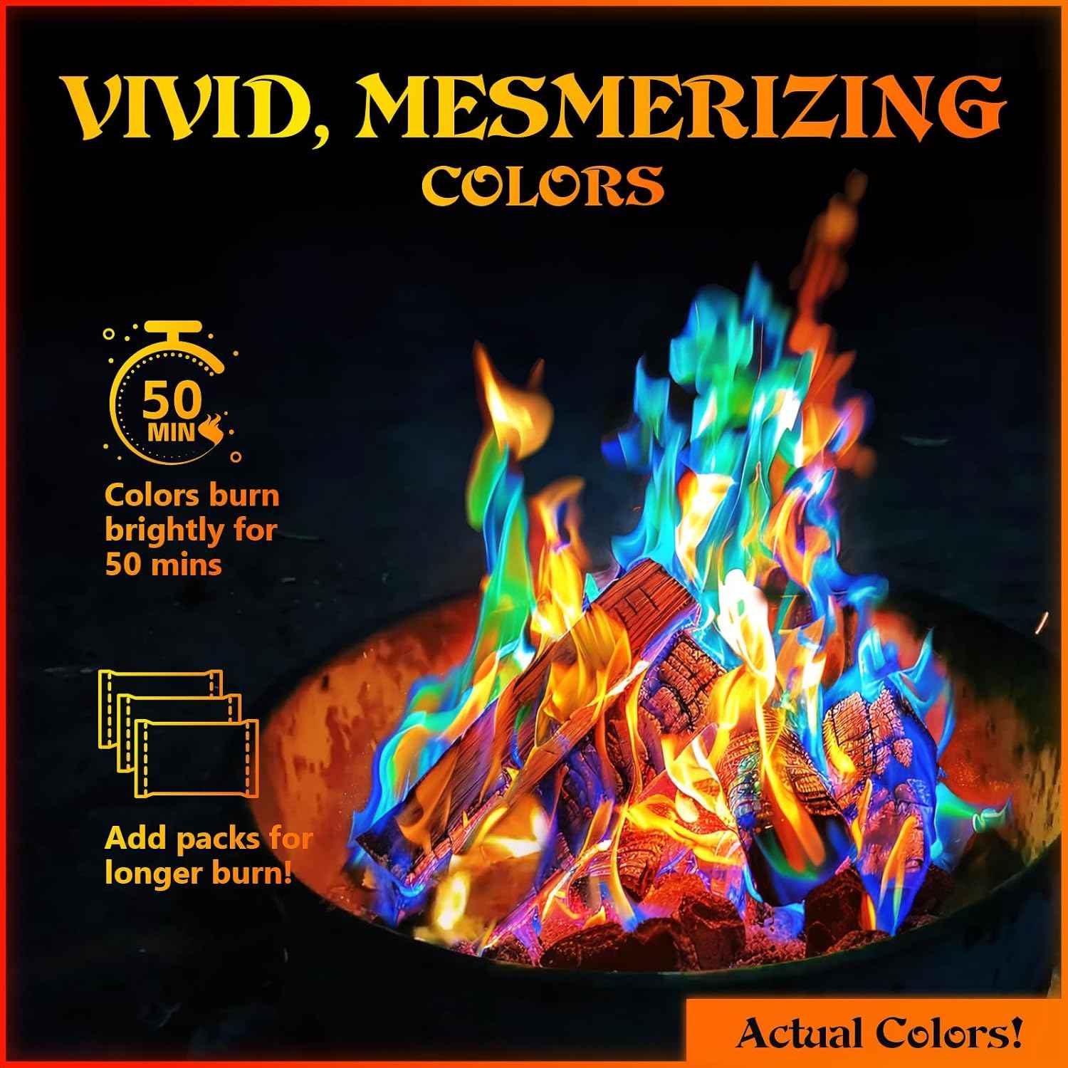 MEKER Fire Color Changing Packets - Fire Pit, Campfires, Outdoor Fireplaces, Bonfire - Magic Colorful Changing Fire - Perfect Fire Camping Accessories for Kids & Adults (12 Pack)
