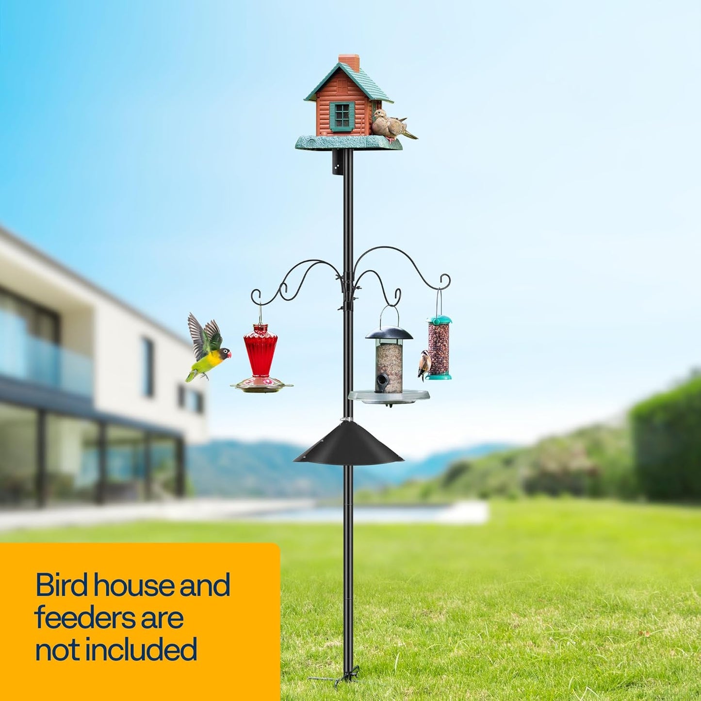 VIVOHOME 92 Inch Bird Feeder Pole with Squirrel Baffle and 4 Hooks, Outdoor Bird House Pole Mount Kit with 5 Prong, Heavy Duty Adjustable Bird Feeder Stand