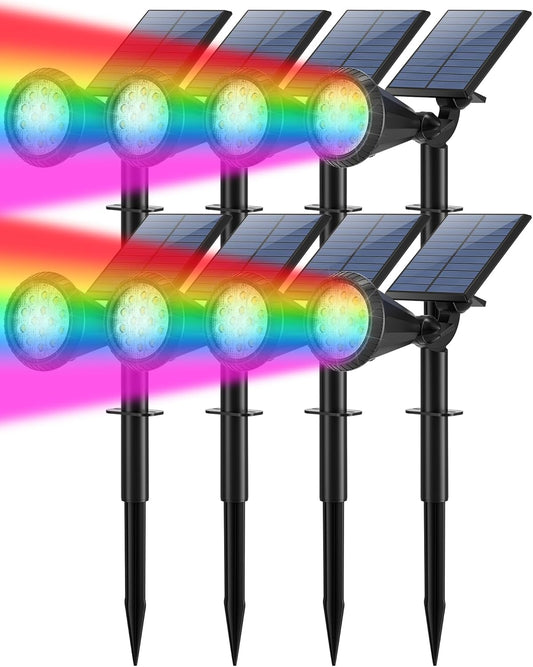 Solar Lights Outdoor Waterproof Color Changing 180° Adjustable RGB Solar Powered Landscape Spot Lights for Yard 7 Lighting Modes Solar Spotlights for Pathway Garden Outside (8 Pack)