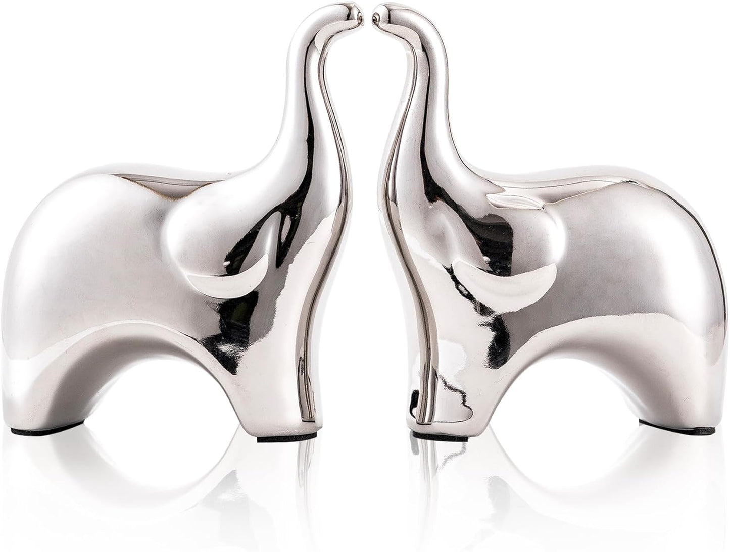 Loving Pair of Small Cute Silver Elephant Statues Silver Home Decor Modern Boho Style Figurine Decorative Ornaments for Living Room, Bedroom, Office Desktop, Cabinets, Shelf