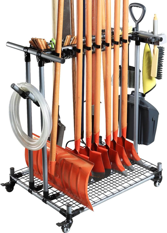 Garden Tool Storage Rack with Wheels Heavy-Duty Organizer for Garage, Yard, and Garden Tools