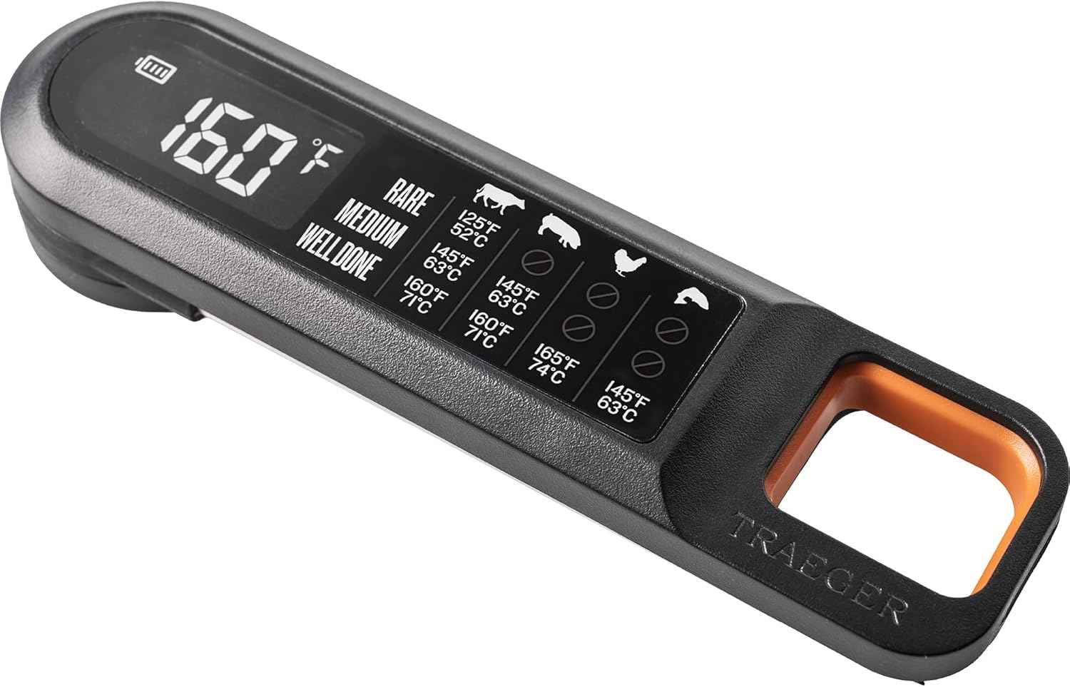 Traeger Grills Instant Read Meat Thermometer – Ultra-Fast Readings, Large LCD Display & Built-in Food Temperature Chart for Perfect Doneness Every Time
