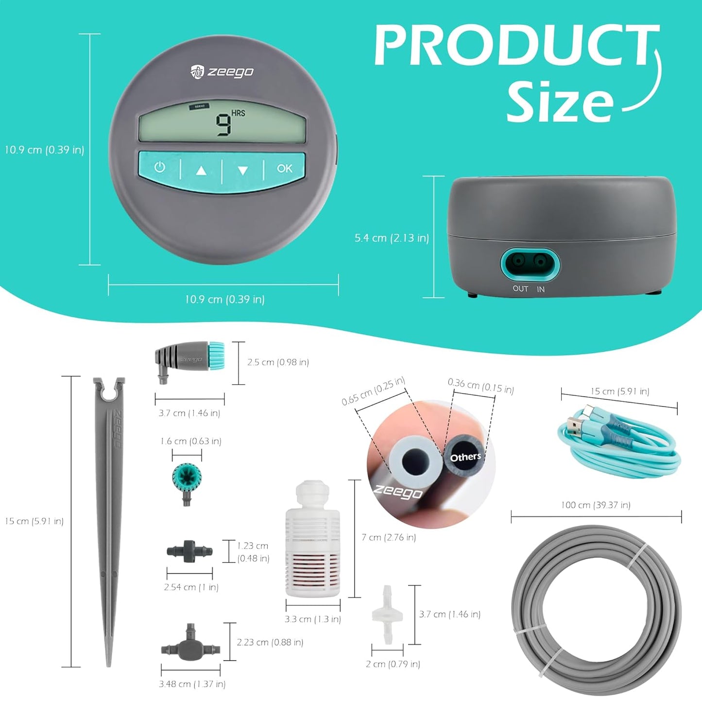 Zeego Automatic Drip Irrigation Kit with Digital Programmable Water Timer, 10 Potted Indoor Outdoor Houseplants Support (Incremental Support), Smart DIY Watering Schedules/Modes