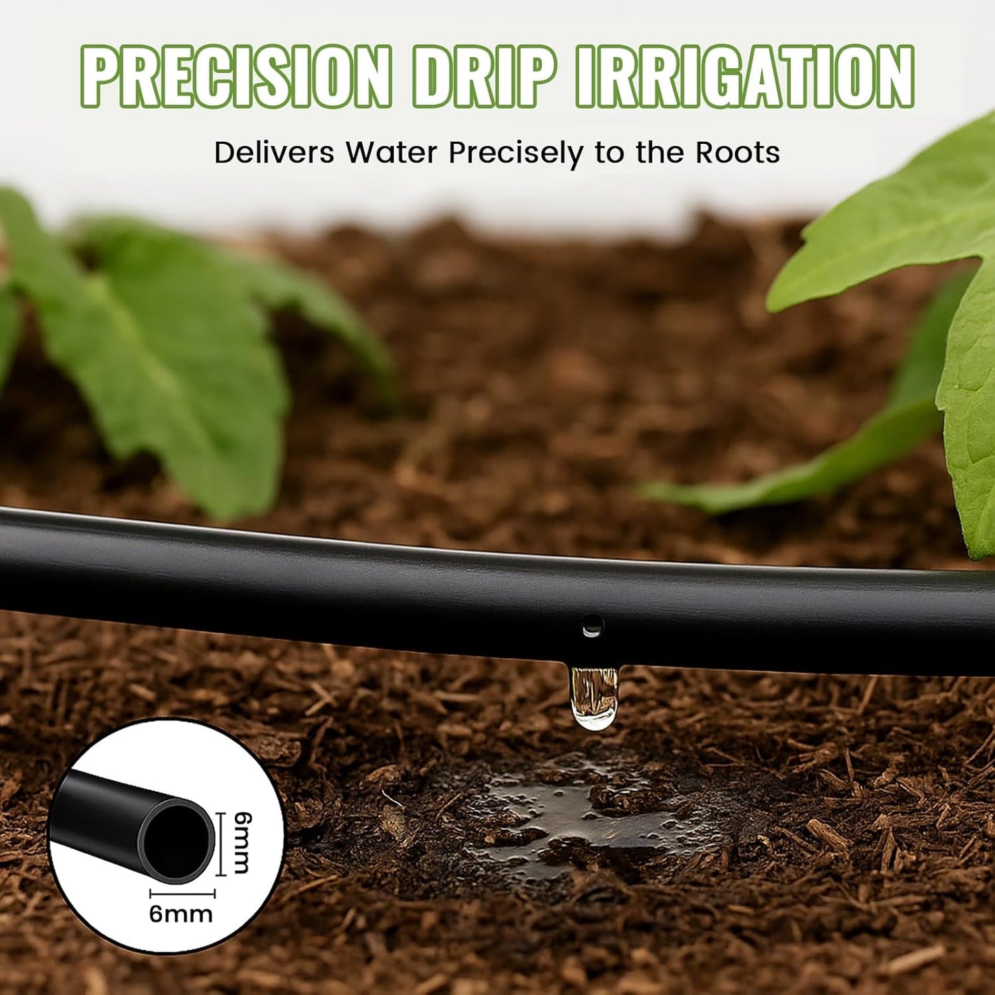 MIXC 1/4" Irrigation Dripline Tubing (100 Ft Roll), Saving 80% Water, 6" Emitter Spacing, 0.5 GPH Emitters Built-In Drip Irrigation Line with 1/4" Fittings Included, Black