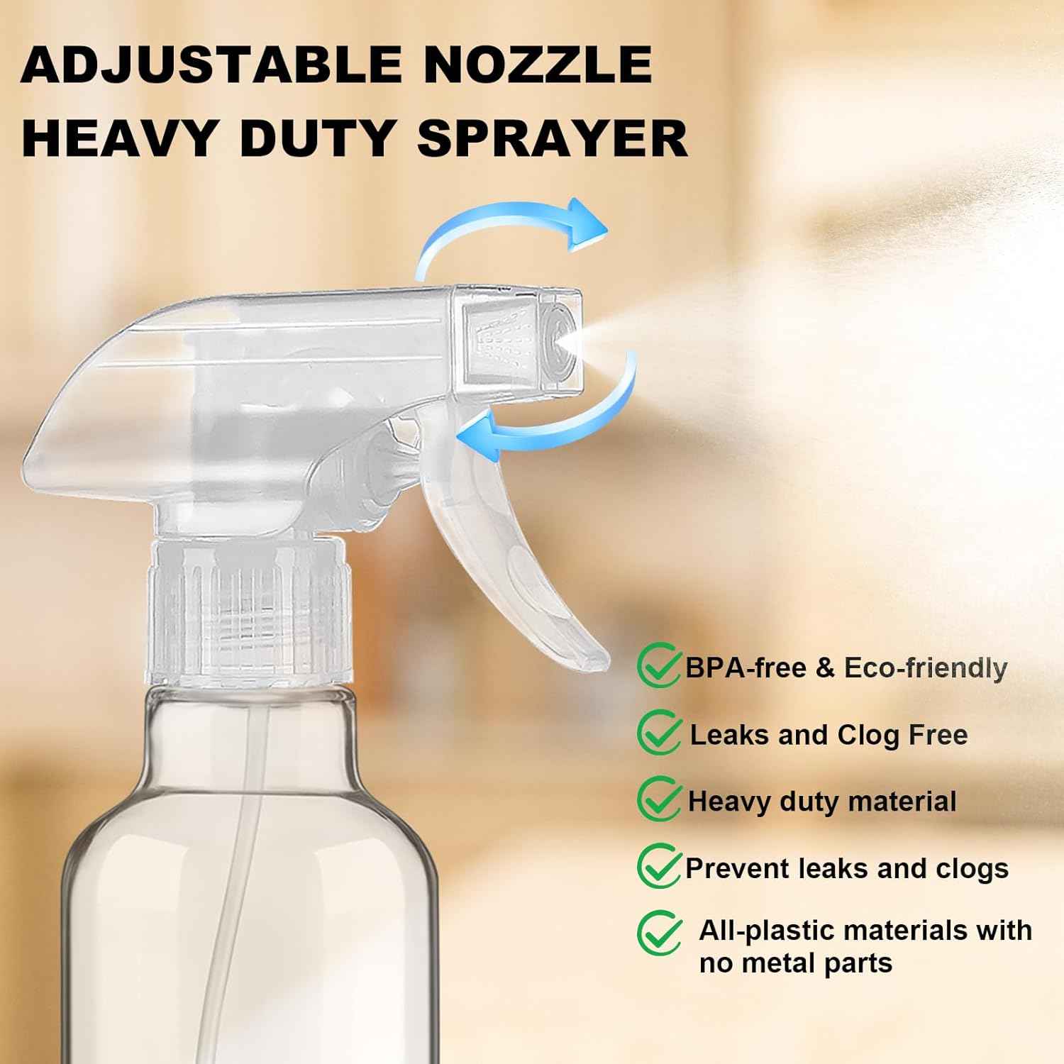 Glass Spray Bottles 12oz Empty Spray Bottle Mist/Stream Spraying Small Refillable Containers for Hair Care, Cleaning Solutions, Plants, Essential Oils 2 Pack (Clear, 12oz)