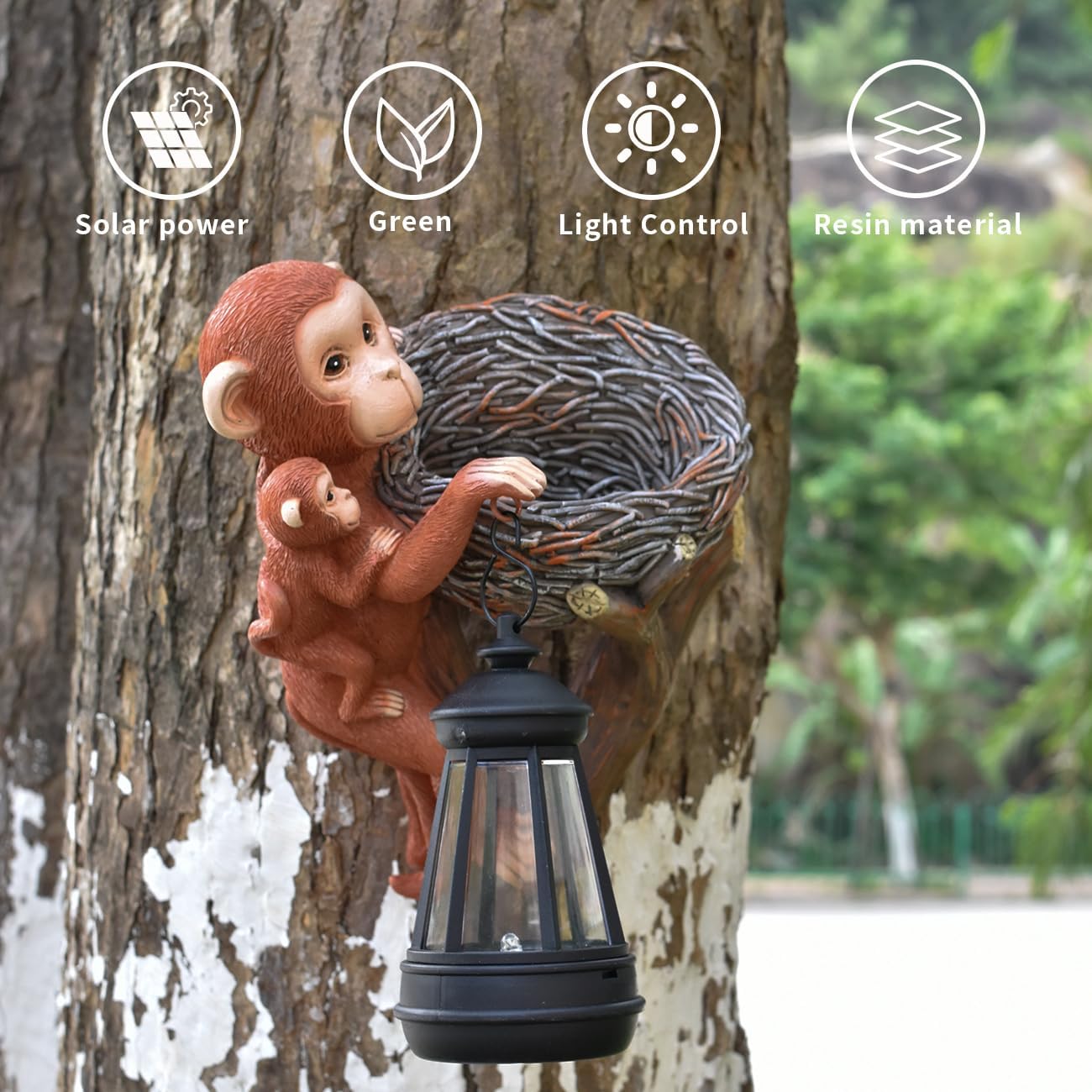 Solar Mother Baby Monkey Statue Tree Hugger Outdoor Garden Decor Yard Art Hanging Sculptures Home Patio Ornaments Cute Animal Figurine Light Decorations Unique Gifts
