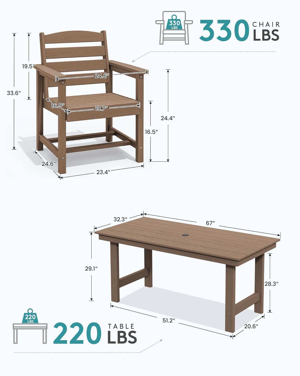 SERWALL Patio Dining Chair Set of 2, Brown