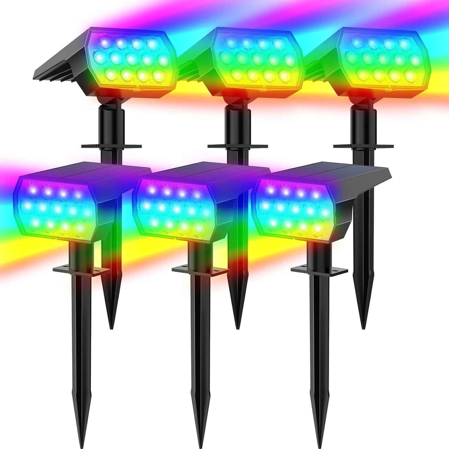 WELALO Solar Color Changing Spot Lights Outdoor, Waterproof Solar Halloween Lights, 7 Modes Multicolor RGB Landscape Spotlights for Garden Yard Driveway Lawn Patio Pathway Christmas Decorations 6 Pack