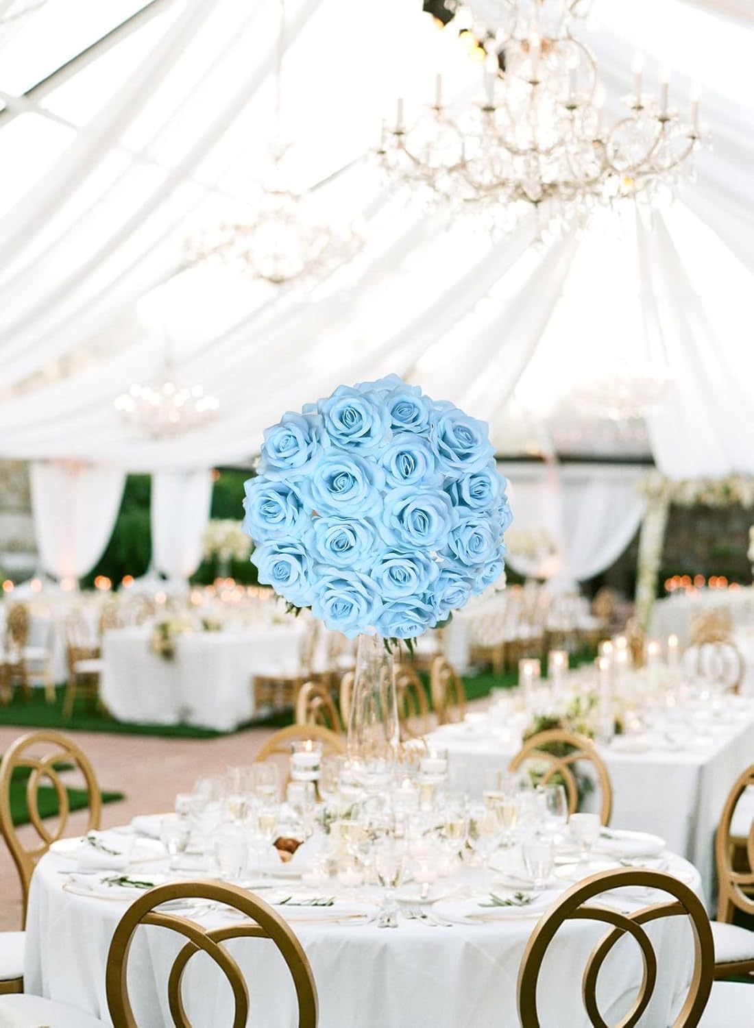 25PCS Rose Artificial Flower Heads 7 CM 2.75 in Velvet Rose Flowers Real Look Rose Flower Heads for DIY Wedding Home Party Baby Shower Decor (Light Blue)
