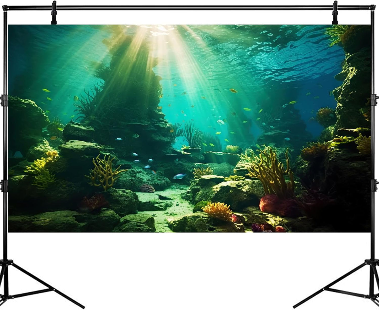 Ocean Floor Fish Tank Background Under The Sea Coral Reef Aquarium Background Tropical Fish Terrarium Backgrounds Underwater Rock Cave Sunray Fish Tank Backgrounds Decorations 30x12in