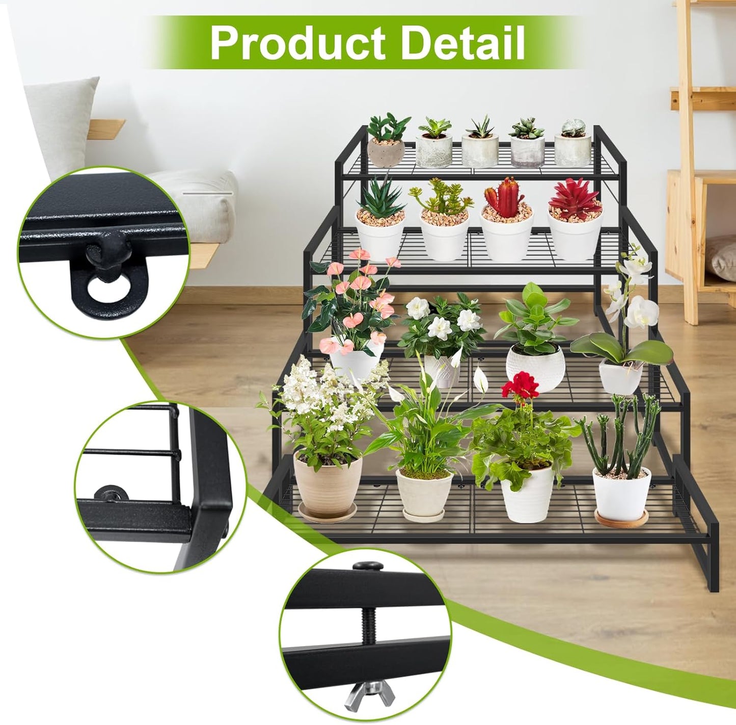 4 Tier Metal Plant Stand Indoor Outdoor, Ladder Flower Pot Holder Plant Stands, Stackable Heavy Duty Tall Plant Shelf Flower Pot Holder for Garden, Display Rack