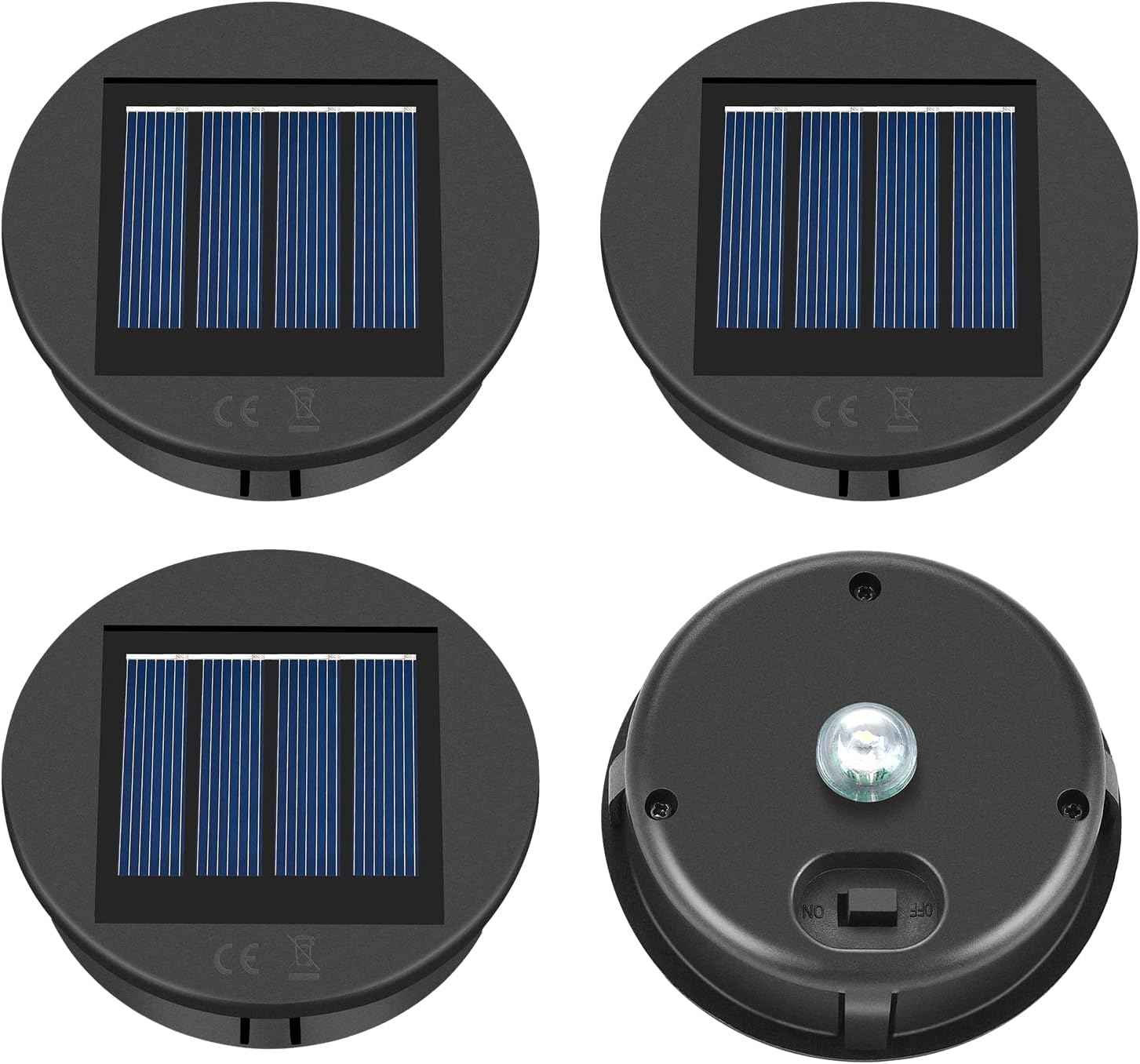 ELUTENG Solar Light Replacement Top 4 Pack (Top Size 3.15 inch, Bottom Size 2.83 inch) LED Solar Lantern Light Lids Outdoor Waterproof Replacement Solar Light Tops Warm White LED
