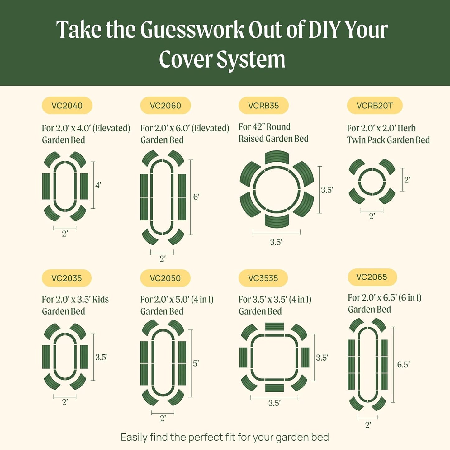Vego garden Cover System for 2.0' x 6.5' (6 in 1) Garden Bed