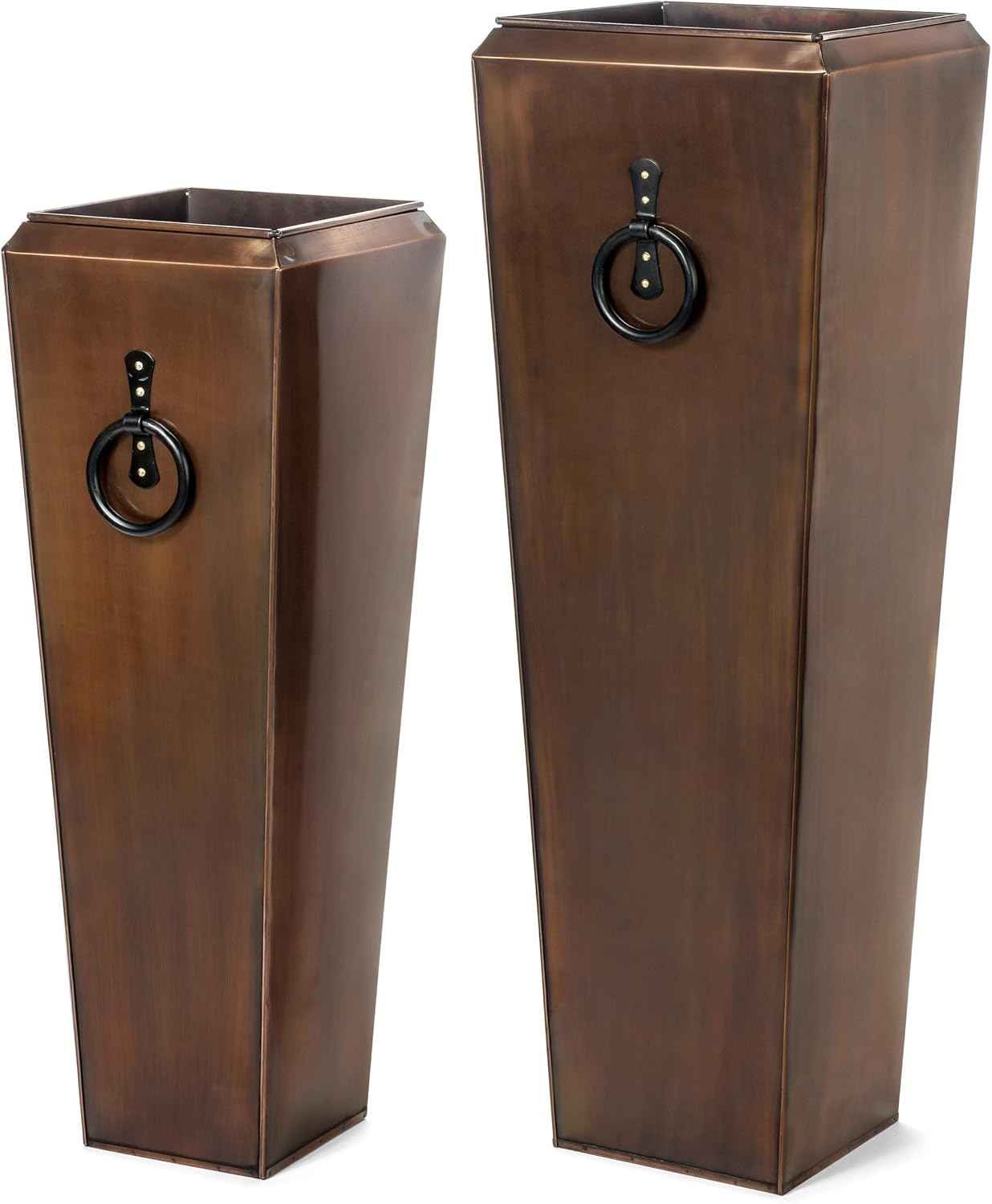 H Potter Tall Copper Planters Set of 2 – Antique Copper Hammered Stainless Steel Indoor Outdoor Planter with Insert & Drainage – Large Decorative Floor Planters for Entryway Porch Patio