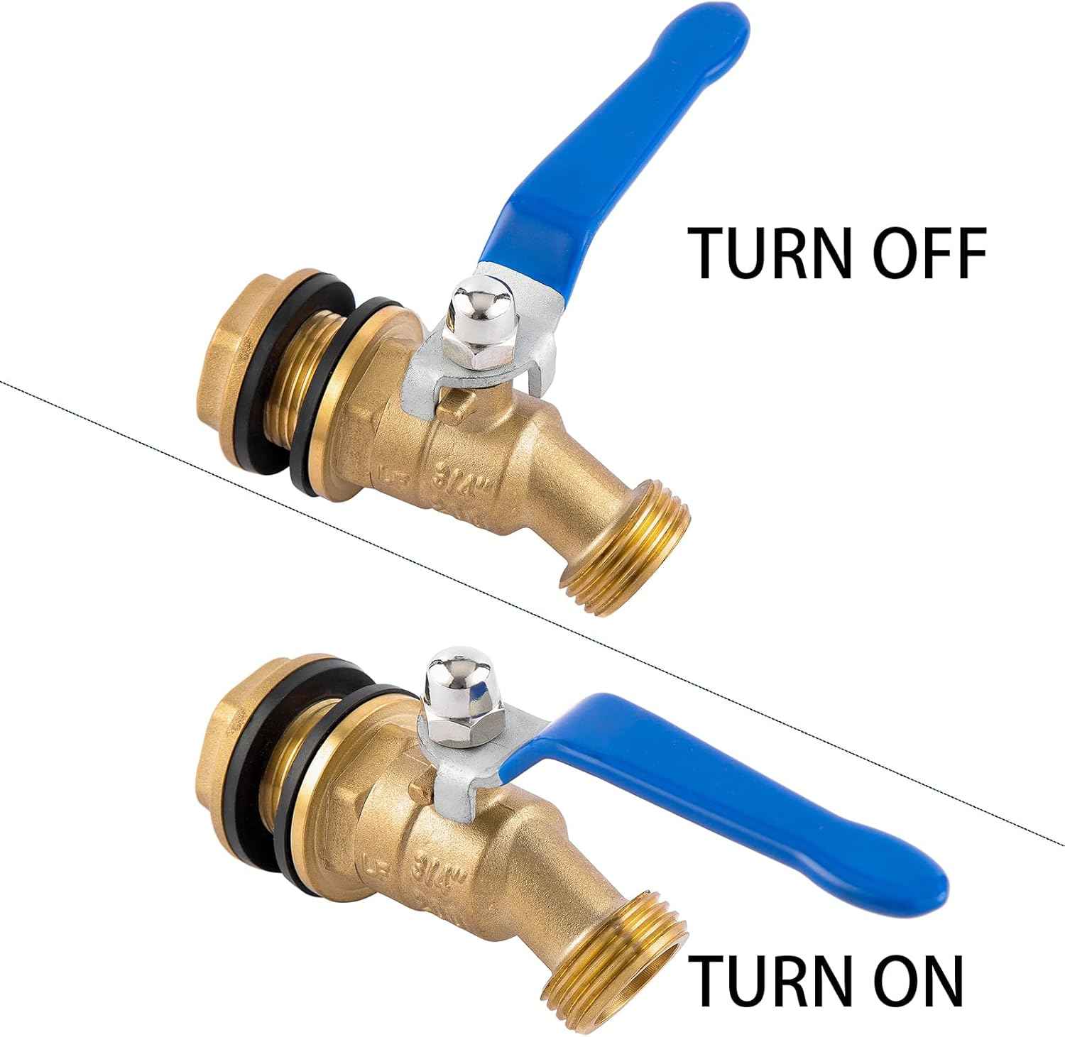 BILAL Brass Water Container/Rain Barrel Spigot, 3/4" GHT Male Threaded Quarter Turn Ball Valve with Bulkhead Fitting, Rain Barrel Kit for Garden Hose Thread Connection, 5 55 Gallon Bucket