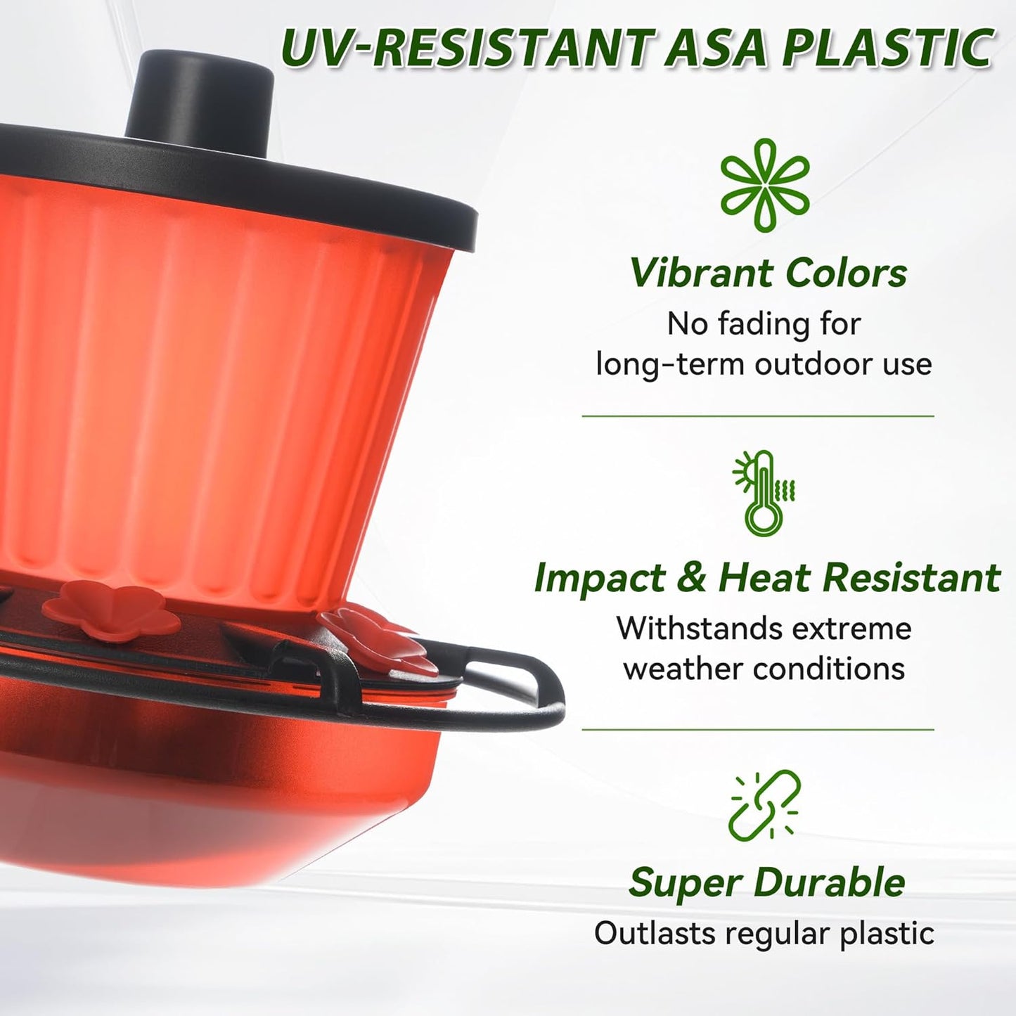 Retractable Hummingbird Feeder – 6 Feeding Ports, Leak-Proof, Ant & Bee Proof, Easy Top-Fill & Easy to Clean, Durable ASA Plastic, 18.5 oz Capacity, Adjustable Hanging System with 44" Extension(Black)