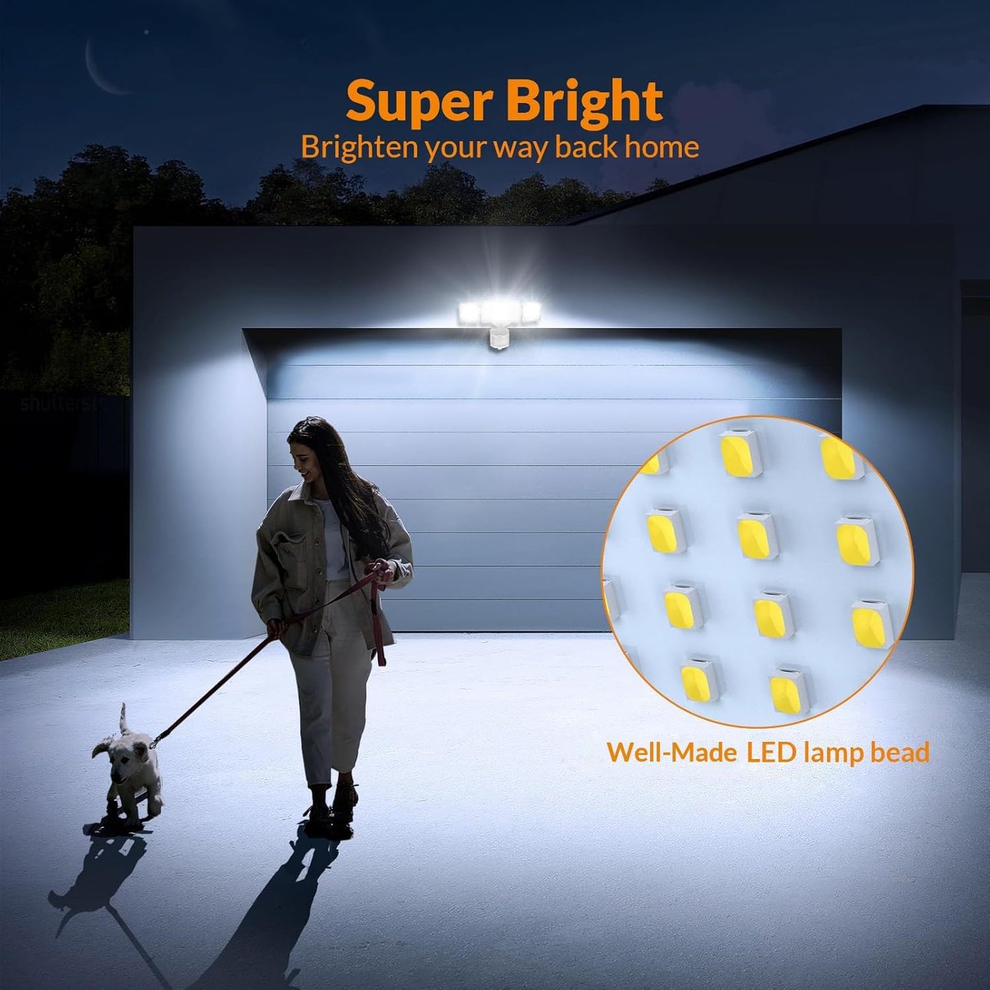 LEPOWER 1600LM LED Solar Security Lights Motion Outdoor, Motion Sensor Light, 5500K White Light, IP65 Waterproof Outdoor Flood Solar Light with 3 Adjustable Head for Yard, Garage（White）