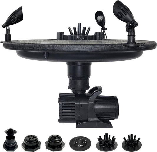 HALF OFF PONDS Floating Fountain – 1/3 HP Pond Aerator, 100' Cord – 5,200 GPH Water Pump – 9 Spray Patterns - Color-Changing LED Lights - for Ponds & Water Gardens