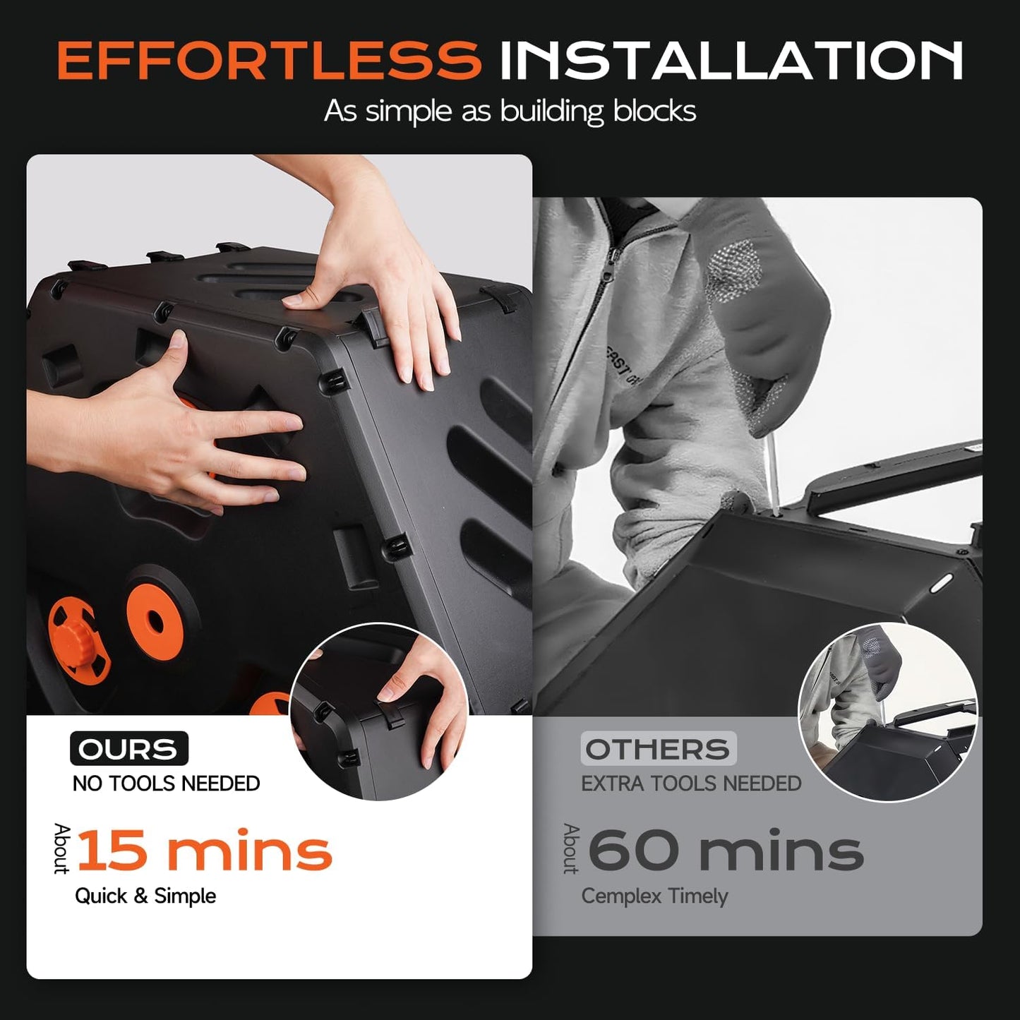 Compost Bin 45 Gallon, Easy Assemble Composter Tumbler, Dual Chamber Large Compost Bin Outdoor for Fast Composting, 360°Rotating Composter for Outside, Garden, Backyard, and Yard