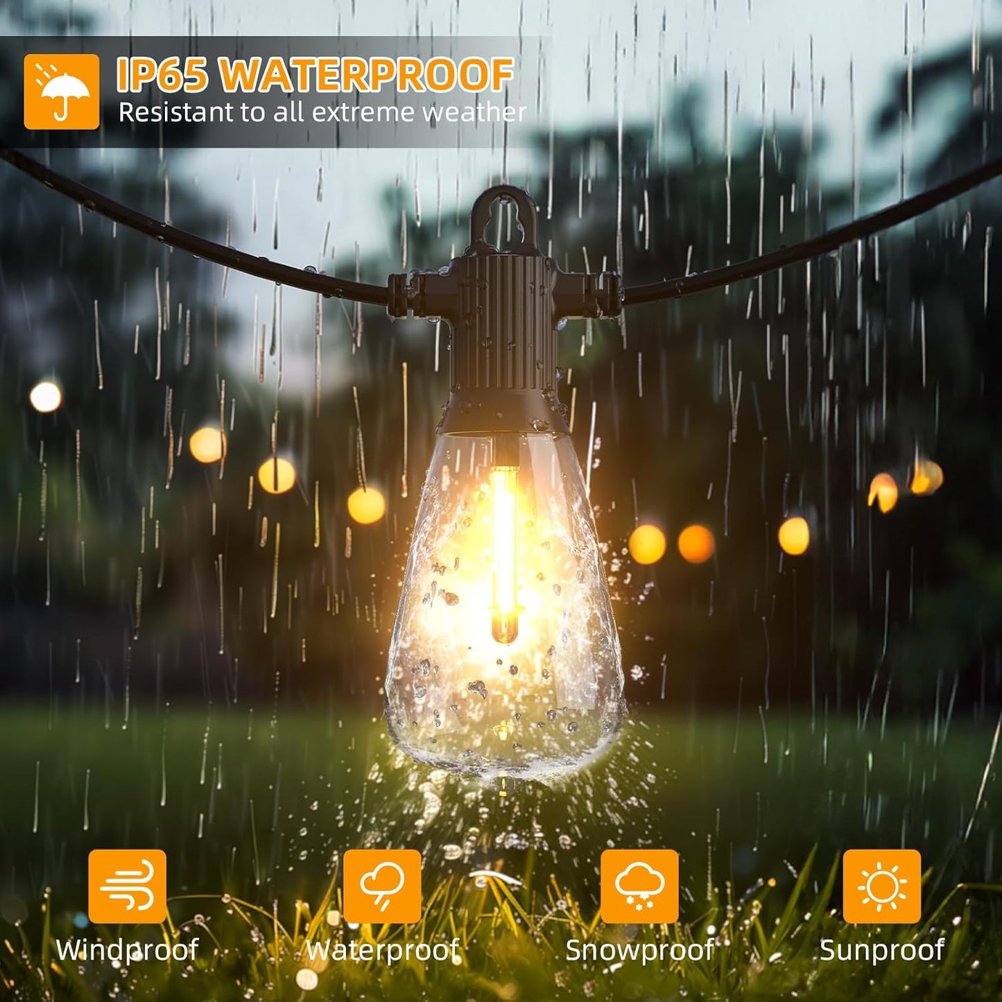 FOOMAN LED Outdoor String Lights, 150FT Outside Waterproof Patio Lights with 72+3 Shatterproof ST38 Edison Bulbs, 2700K Warm White Hanging Light, Dimmable Light for Back Yard Porch Party Gezebo