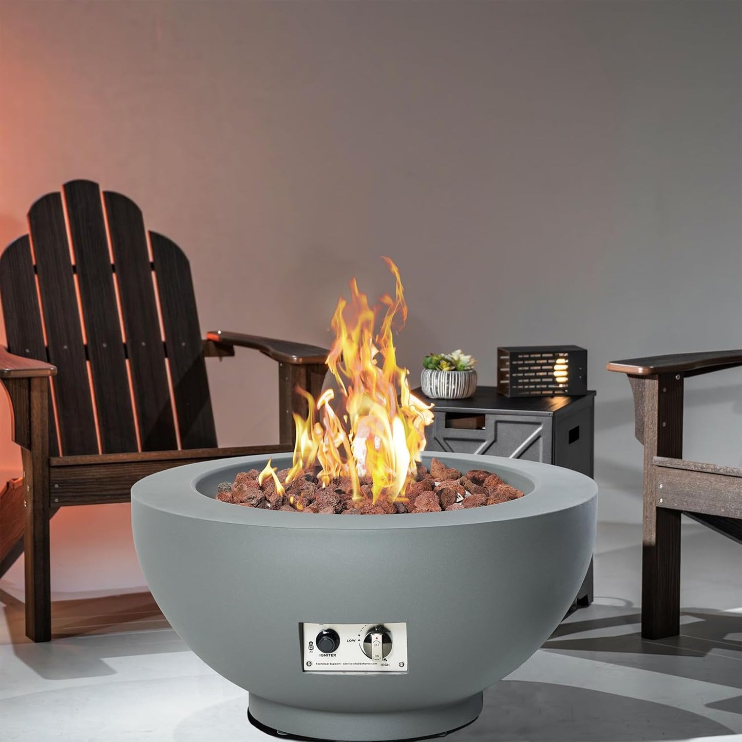 28-Inch Fire Table, 58,000 BTU Outdoor Propane Fire Pit, Patio Round Fire Bowl Gas Firepit with Lid, Lava Rocks, Cover, Pre-Attached 10 ft Propane Hose, Gray