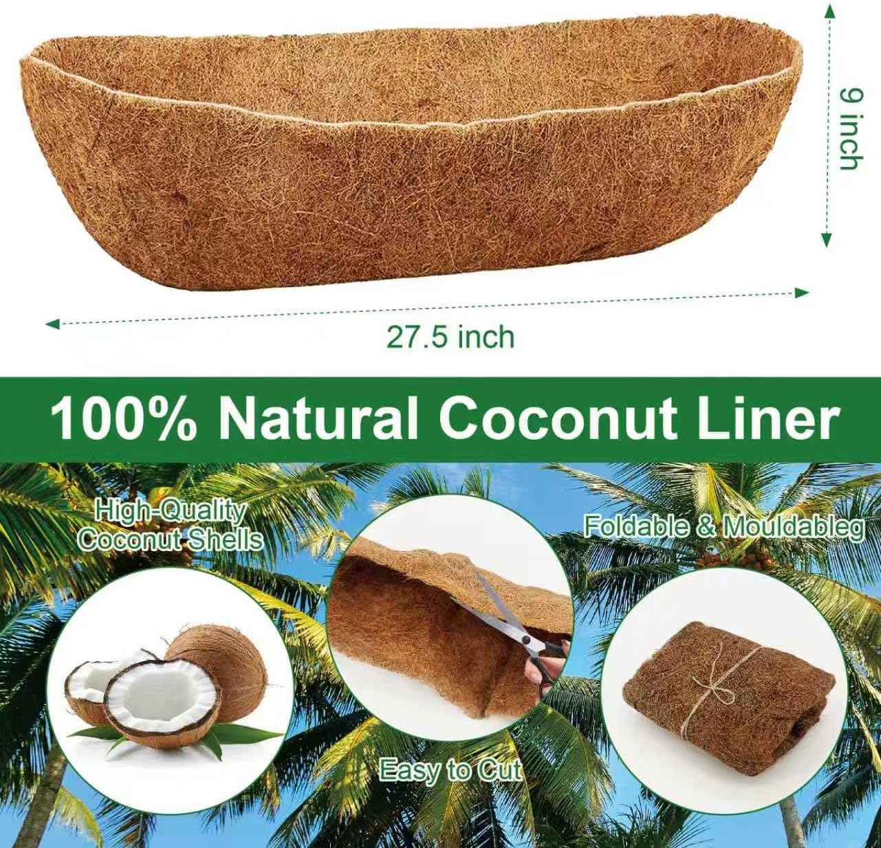 2-Pack 24 Inch Coco Liners for Planters – Trough Coco Liner for Window Box, Fence Flower Baskets | Coco Liners for Hanging Baskets, Planter Box Liner, 24 Inch Coconut Liners for Planters.