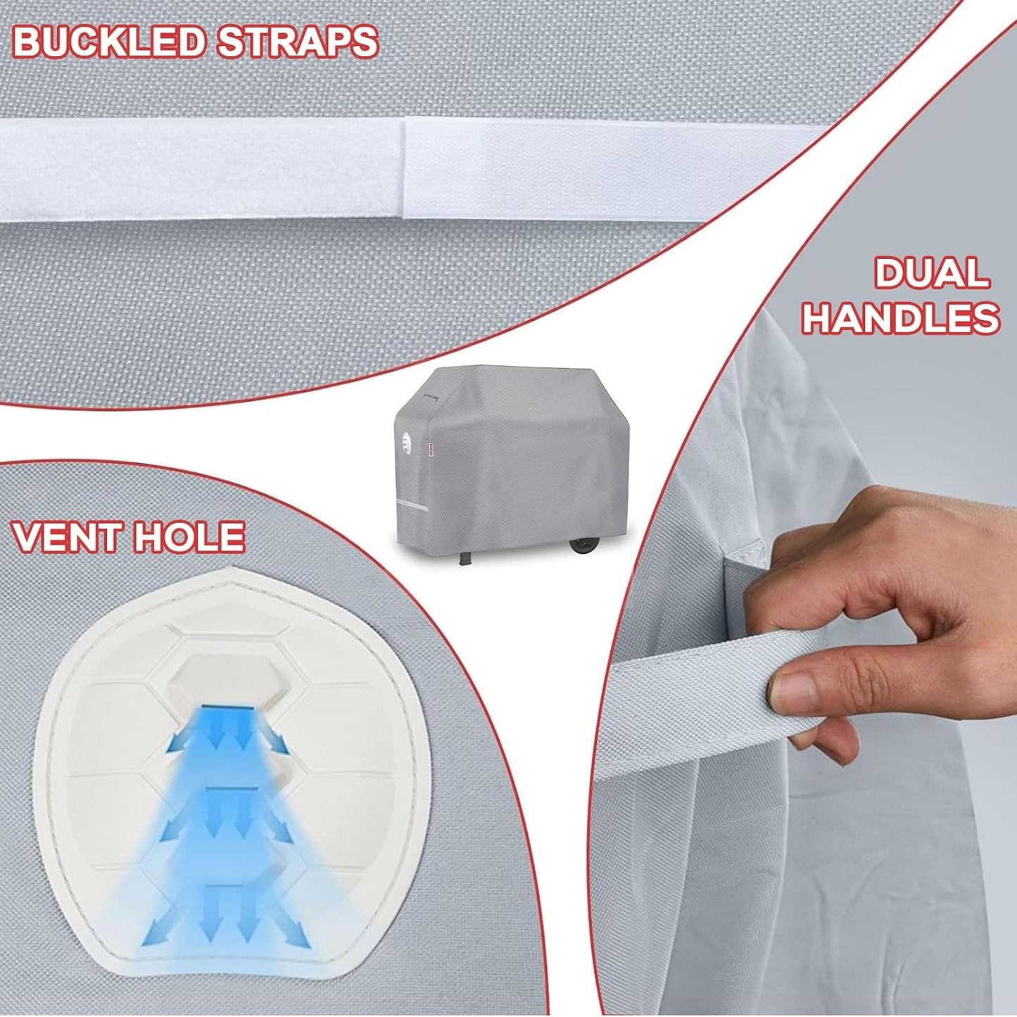 BBQ Grill Cover, 54 Inch Heavy Duty Waterproof 3-4 Burner Barbecue Gas Grill Covers for Weber Spirit Char-Broil Brinkmann, Gray