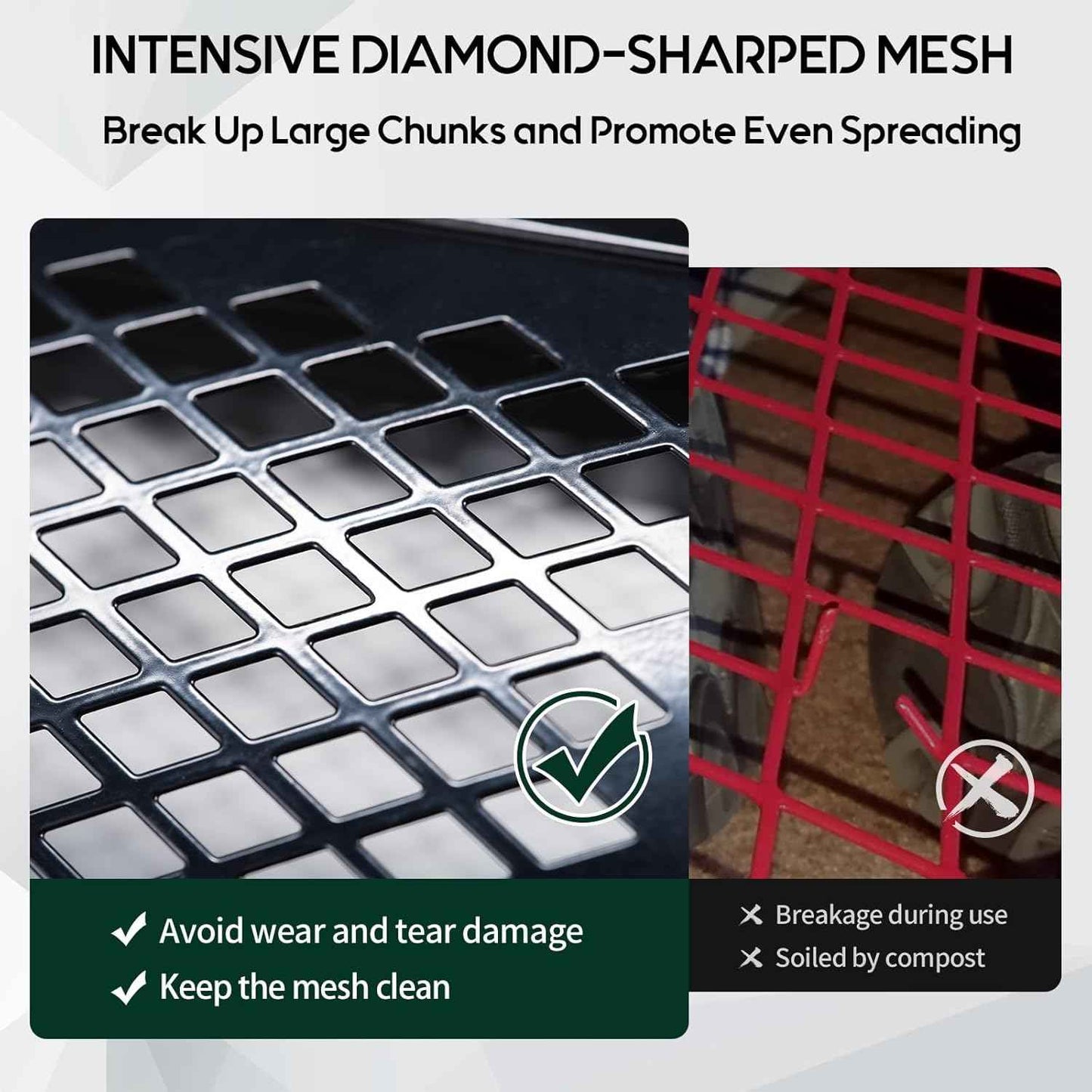 Compost and Peat Moss Spreader with Updated 2 in 1 ATV & T Shaped Handle, 16”WX44”L, Lawn and Garden Peat Moss Roller w/Laser Cutting Wire Mesh Baskets for Spreading Manure, Topsoil