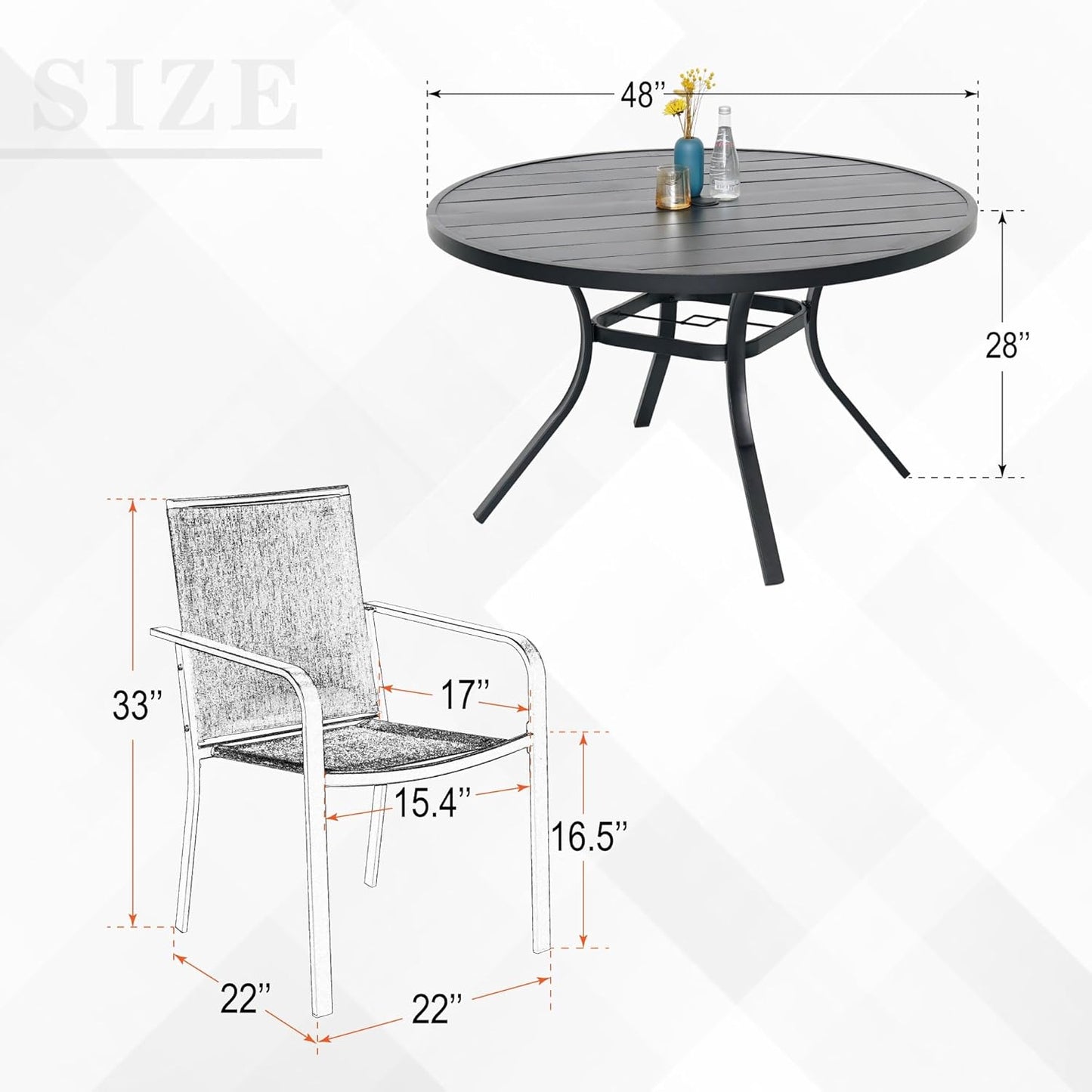 7-Piece Outdoor Dining Set, 48'' Round Table with 6 Stackable Chairs All Weather Furniture Set - Navy