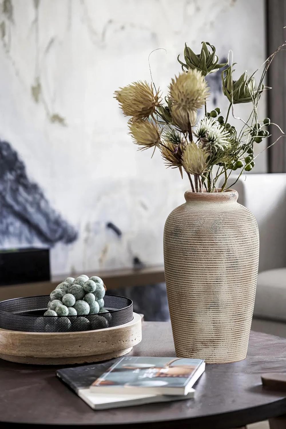 Decorative Ceramic Rustic vase,Tall vase for Minimalist Decoration,11" Large Vintage Vase for Home Decor,Centerpiece,Living Room,Enterway,Gray