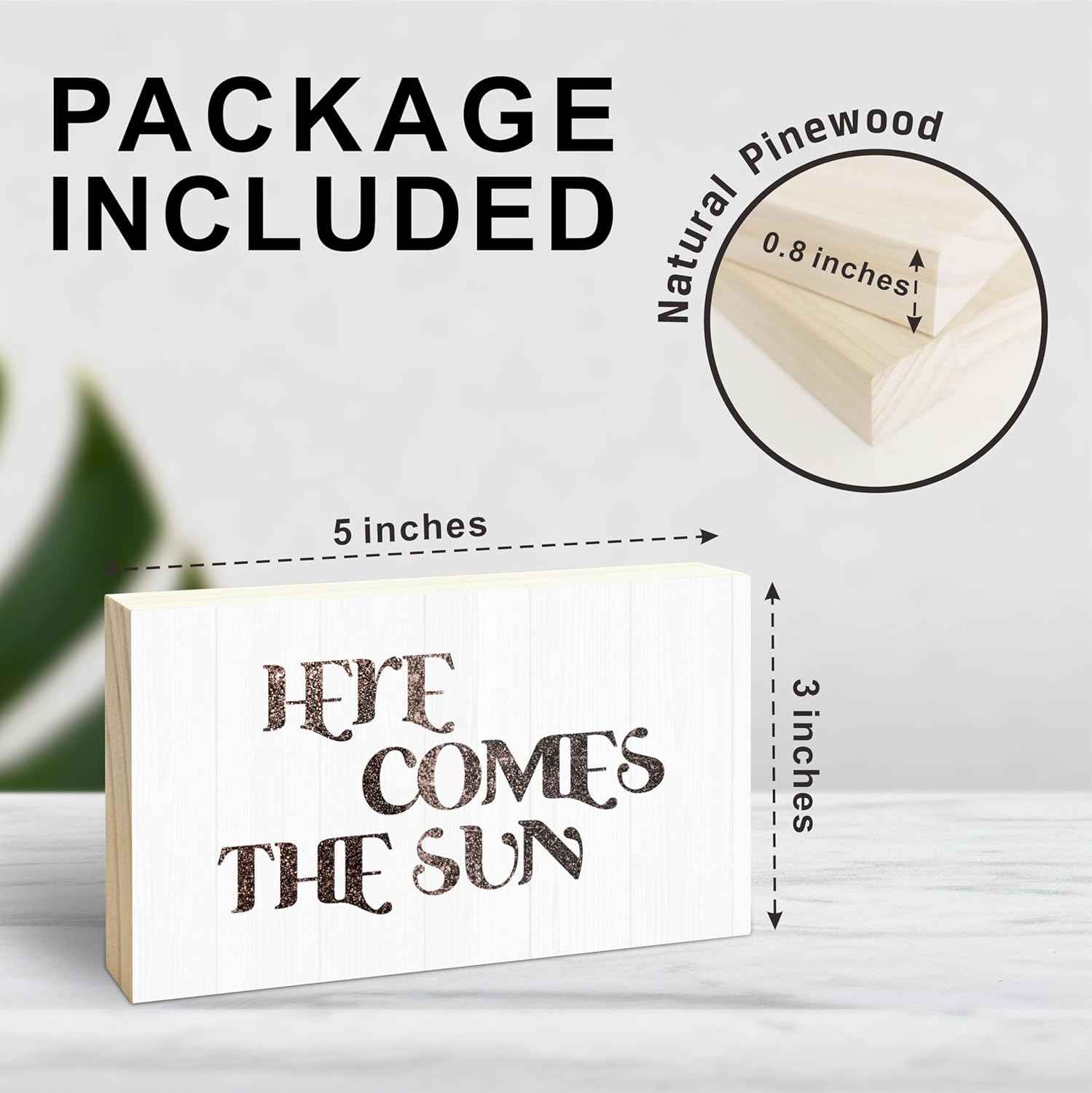 Wooden Block Sign - Here Comes The Sun - 3"X5" Pine Wood Plaque, Home & Office Decorations, Housewarming Gift, Table, Shelf, Desk Decor & Accessories - B15