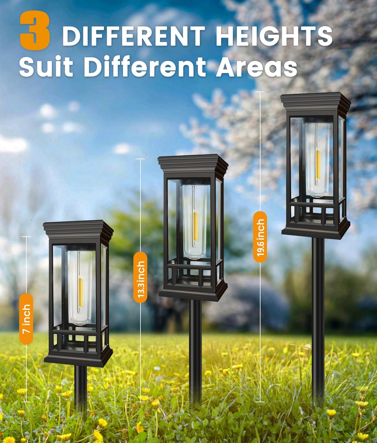 4 Pack Solar Pathway Lights Outdoor, Taller Bright Solar Path Lights Waterproof, Auto On/Off Solar Powered Garden Lights for Outside Landscape Path Yard Walkway Lawn Driveway Patio Lighting Decor