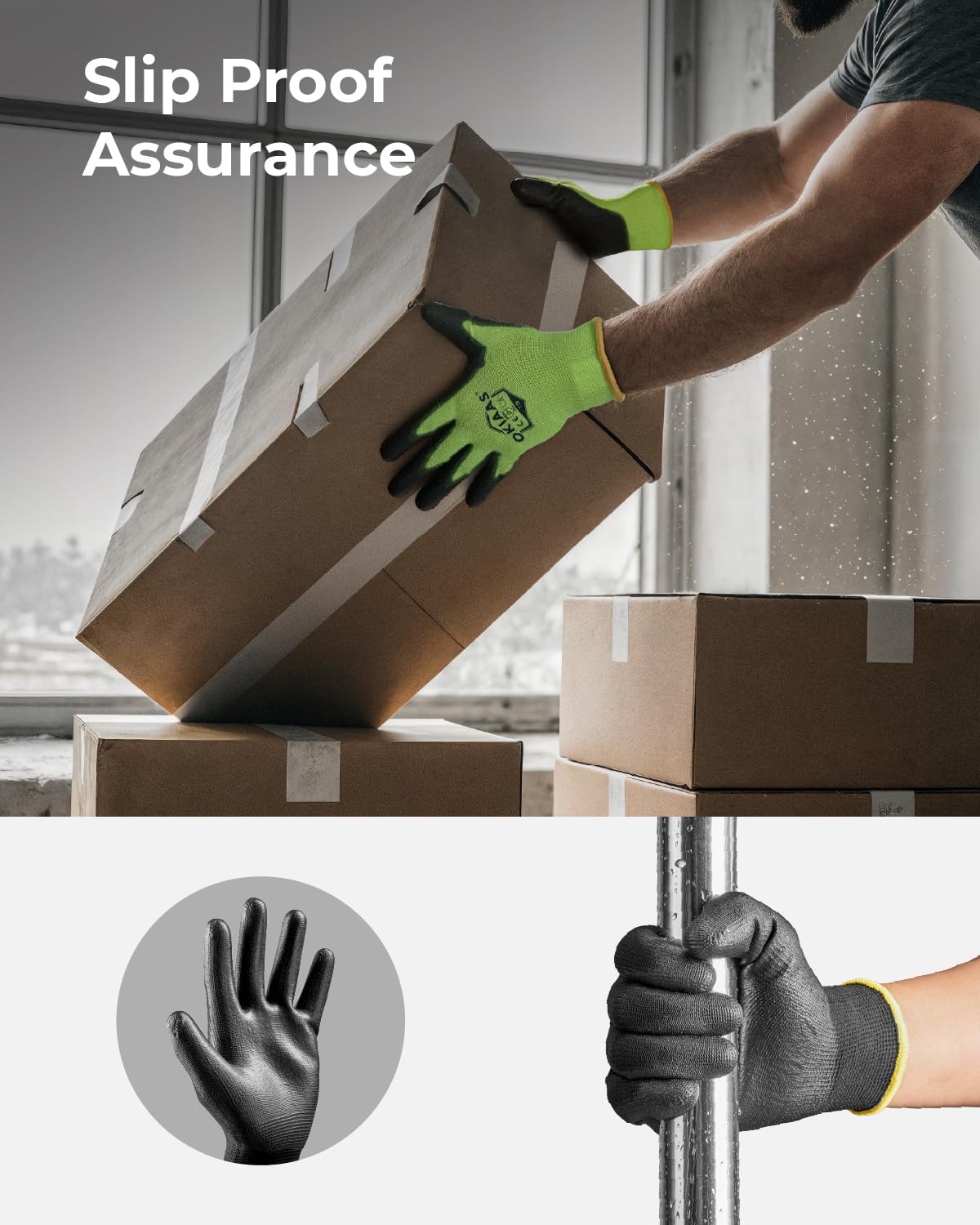 OKIAAS Men's Ultra-Thin and Lightweight Working Gloves with Grip, 12 Pairs, Red, X-Large