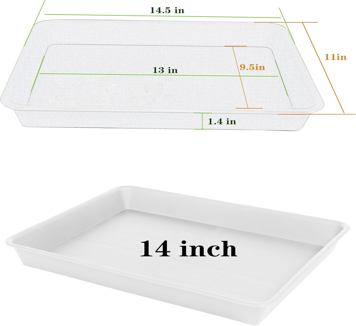 Rectangle Plant Tray, Plant Drip Tray, Plant Pot Saucers, Plant Germination Trays, Plant Saucers, 14.5'' x 11'' x 1.5'' (2 pack), Creamy White