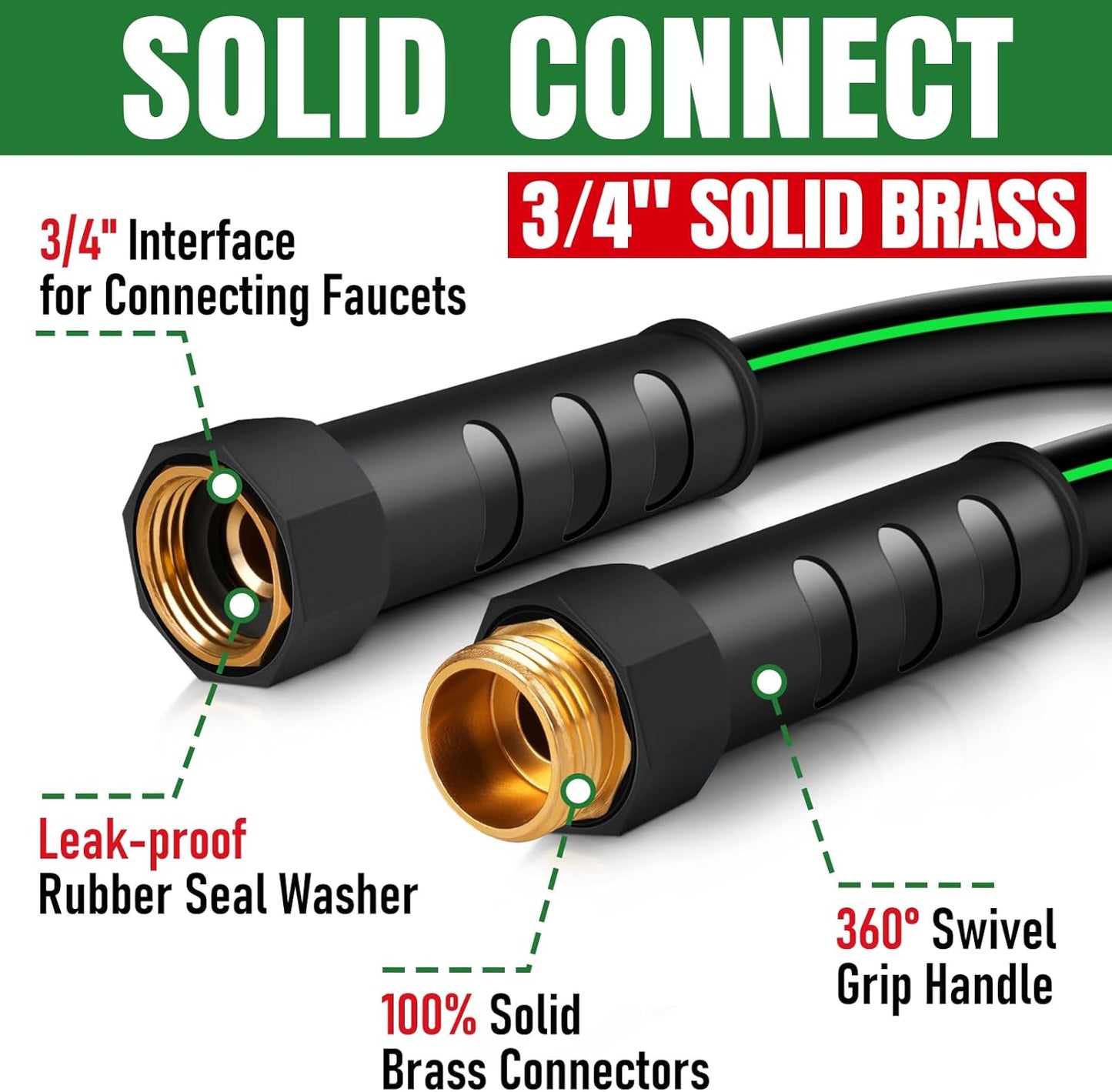 Heavy Duty Garden Hose 10ft, NON-EXPANDABLE Flexible Water Hose, Kink Resistant Lightweight Hybrid Hose, Leakproof Hose Male to Female Fittings