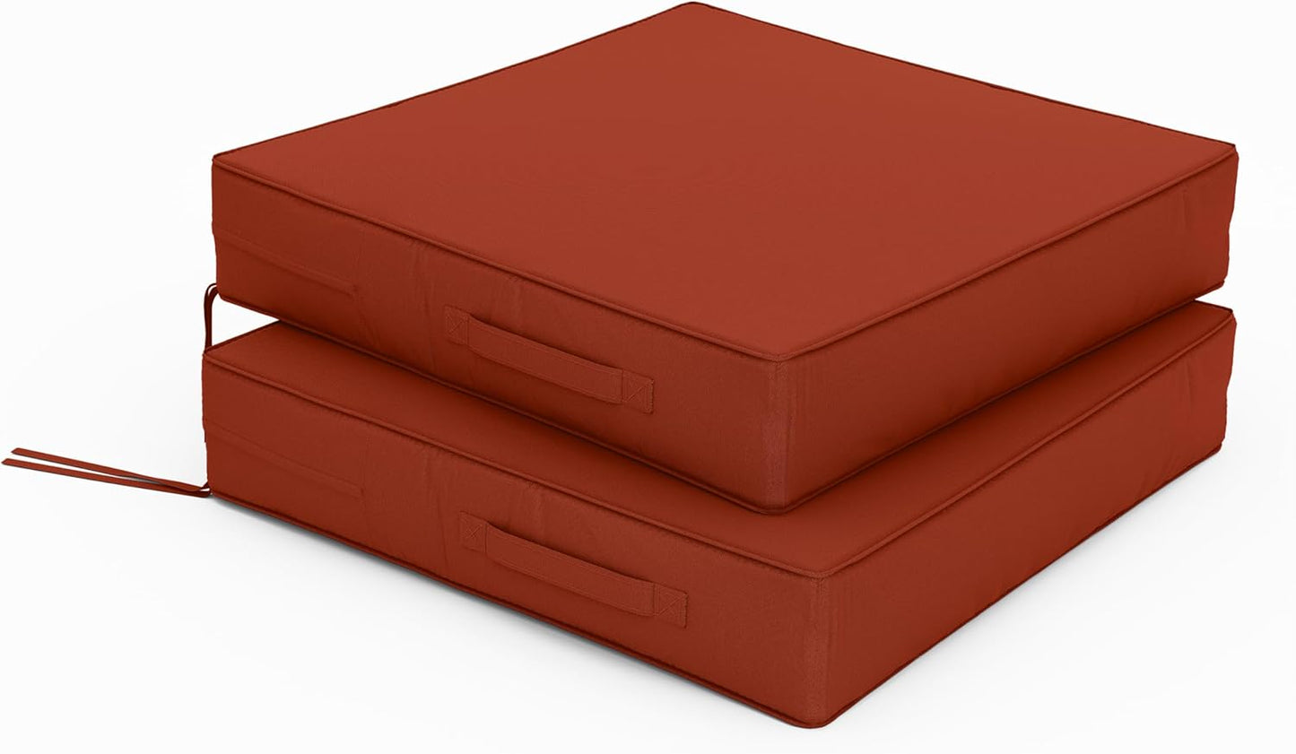 Patio Chair Cushions 22 X 22 X 4 Inch Waterproof Outdoor Seat Cushions for Patio Furniture, Outdoor Sofa Couch Pads with Ties & Handle, Set of 2, Terra Red