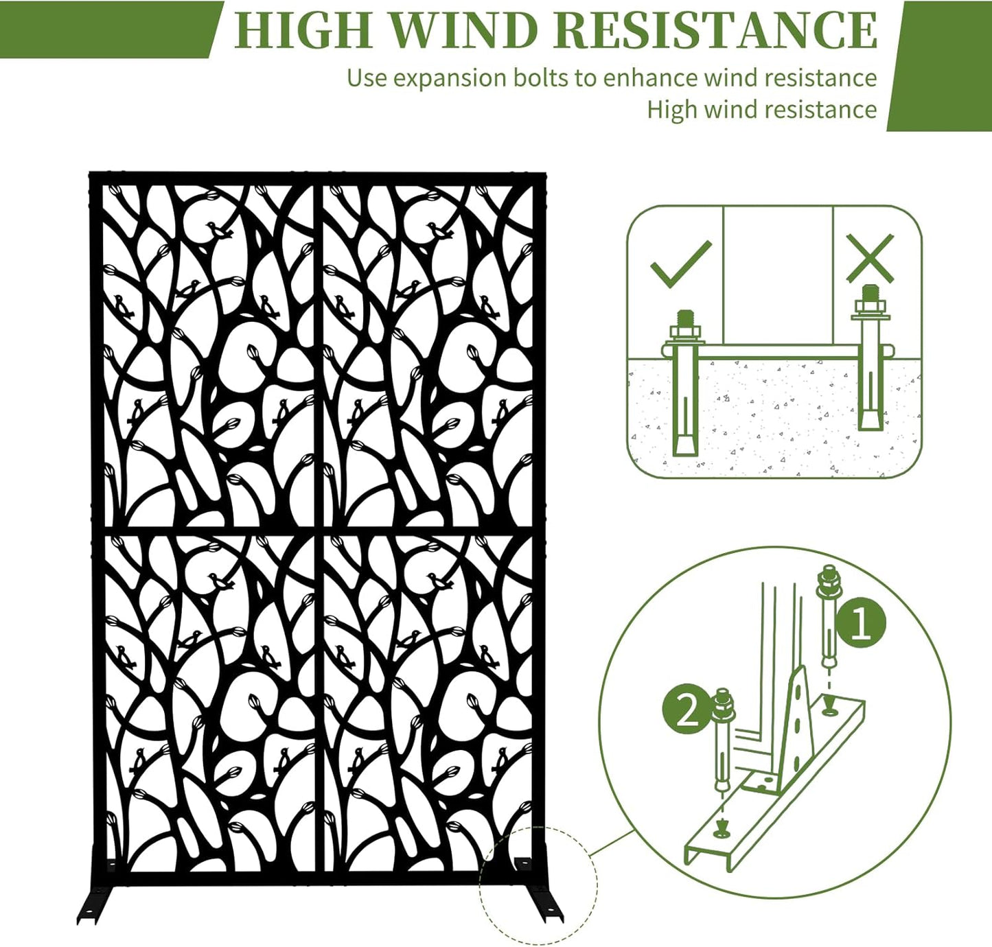 Metal Privacy Screen Outdoor 72" H x 45.3" W, Freestanding Decorative Panel, Privacy Fence for Patio Balcony Garden