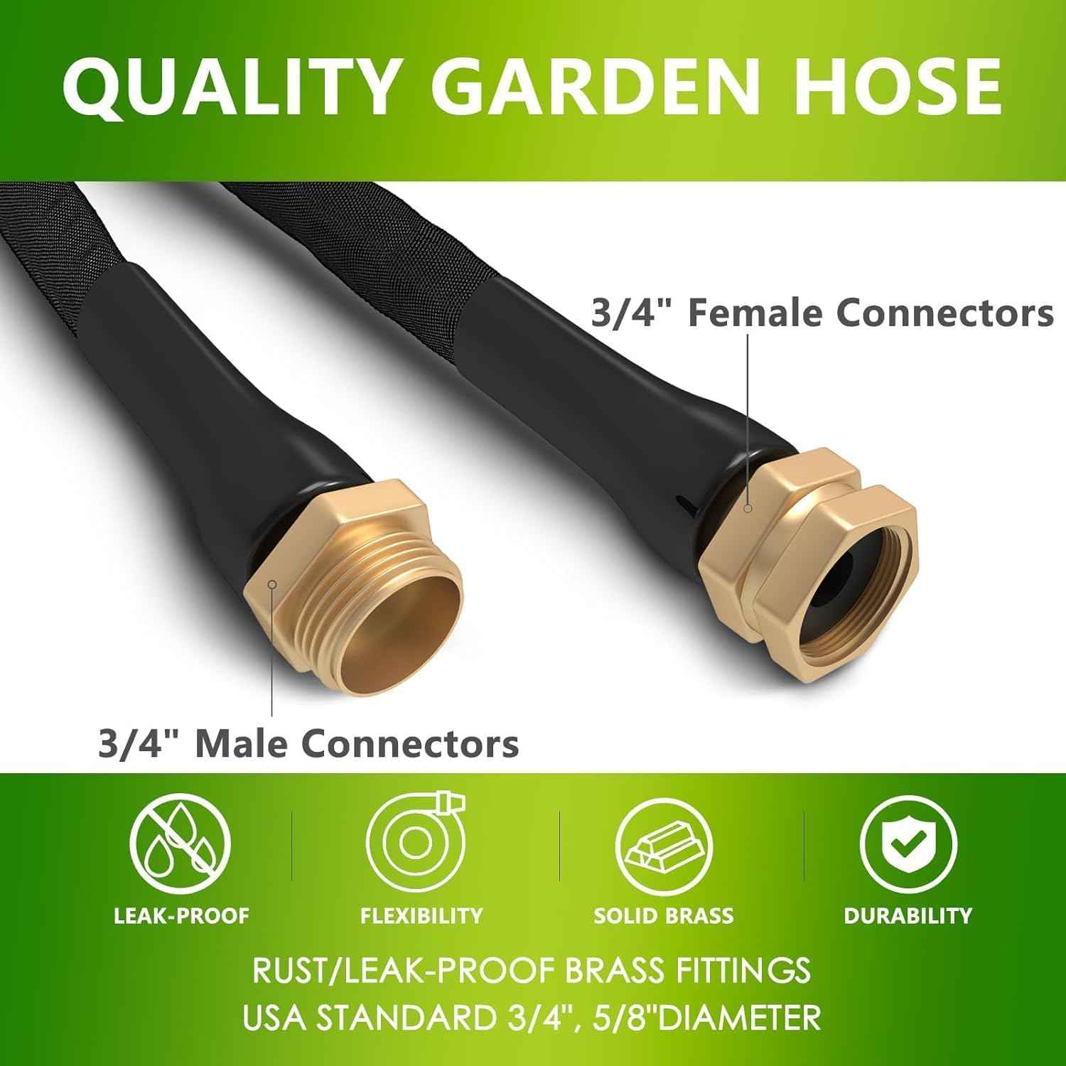 ACOVER 50FT Garden Hose, Lightweight Flexible Water Hose with 3/4" Solid Brass Fittings, Anti-Burst Double-Layer PVC Yard Hose, Non-Expanding Anti-Kink Outdoor Hose for Lawn, Car Wash & RV